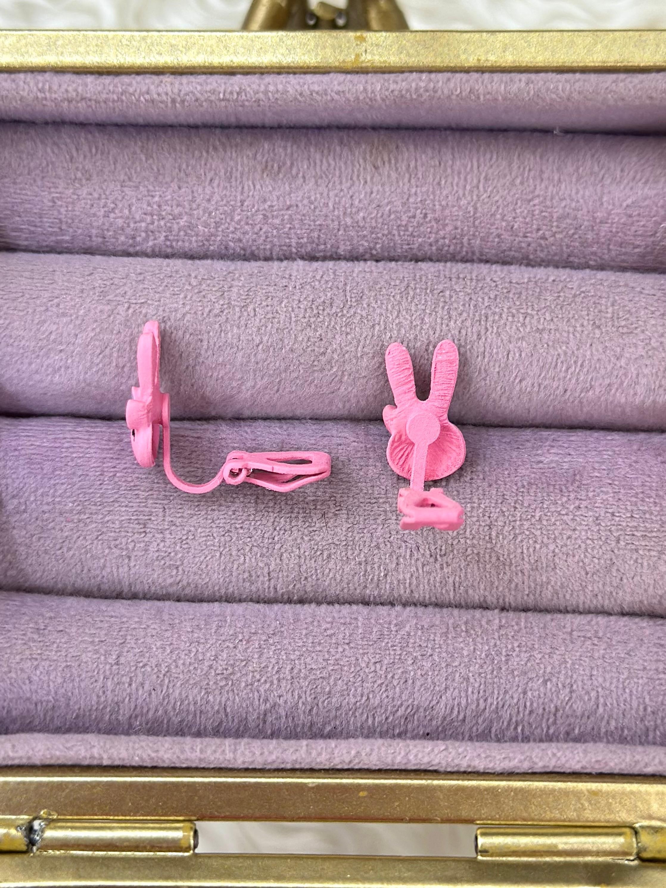  VIP Pembe Tavşan Figürlü Çocuk Küpesi (Açılır-Kapanır Klipsli)