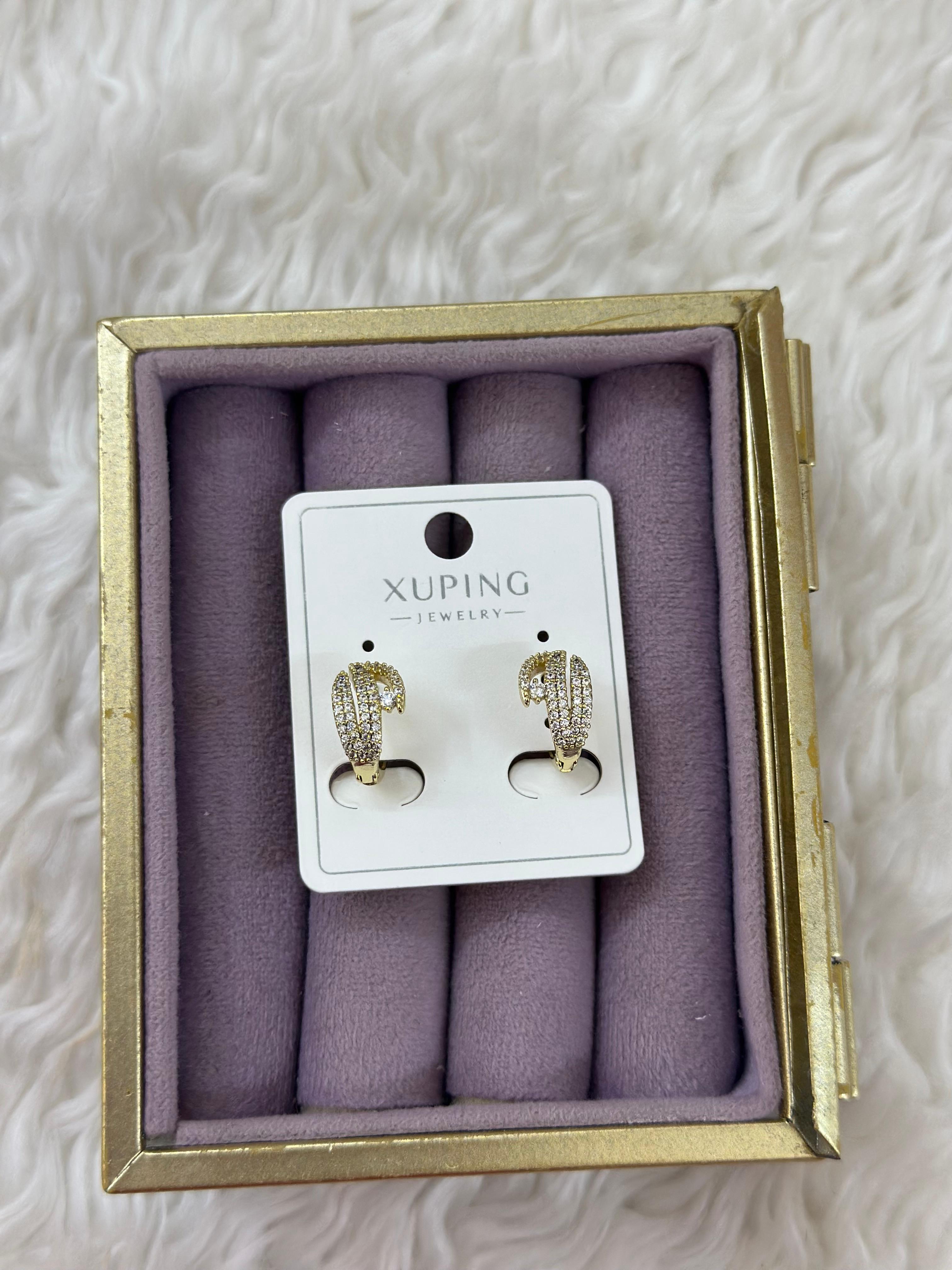 💎🌙 Xuping Taşlı Gold Şerit Form Küpe ✨💛