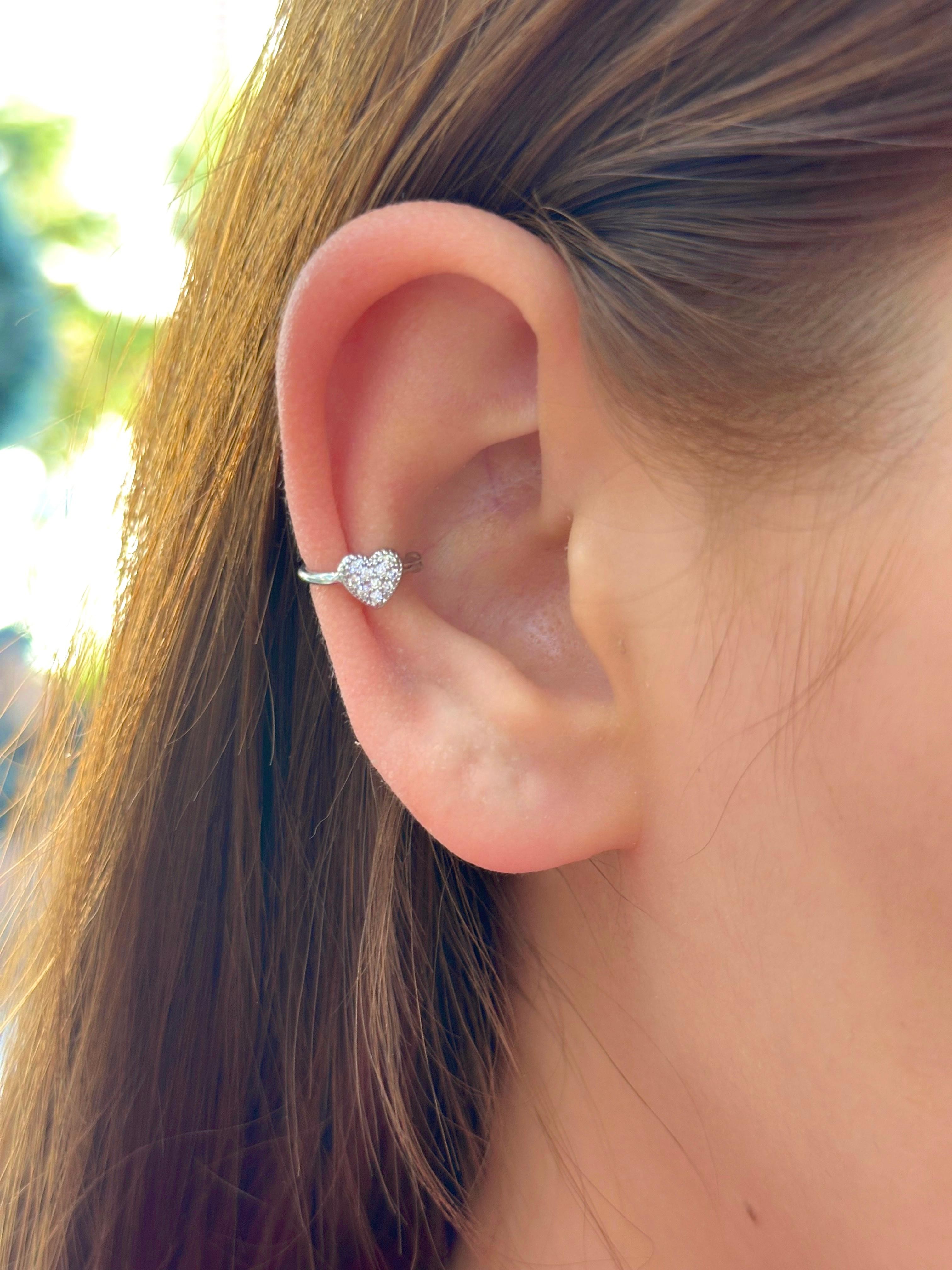 Çelik Mikro Taş Kalp Ear Cuff Kıkırdak Küpe – Silver