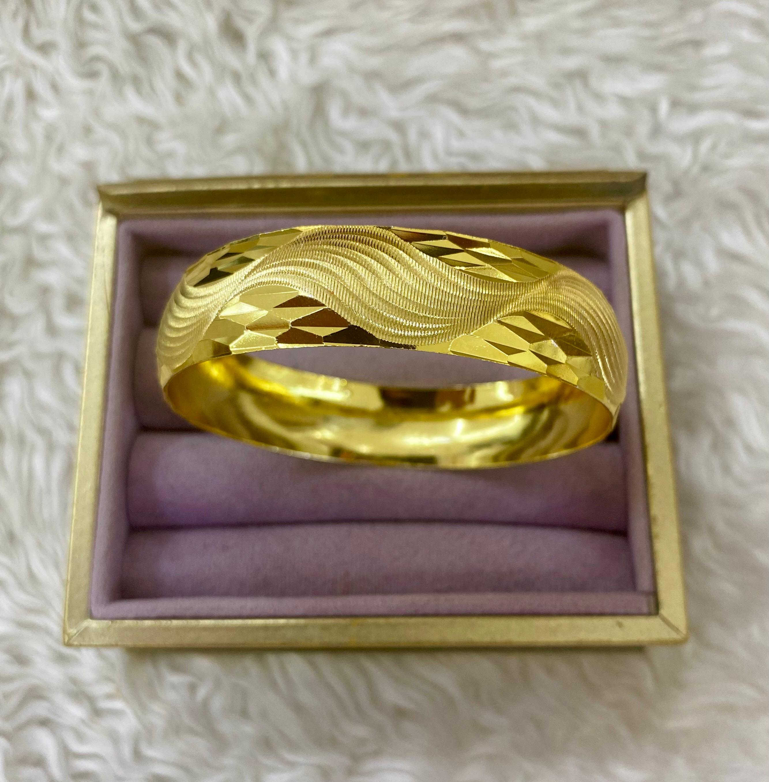 "Su Dalgası ve Pırlanta Kesim" Geniş Kelepçe Bilezik (60mm)