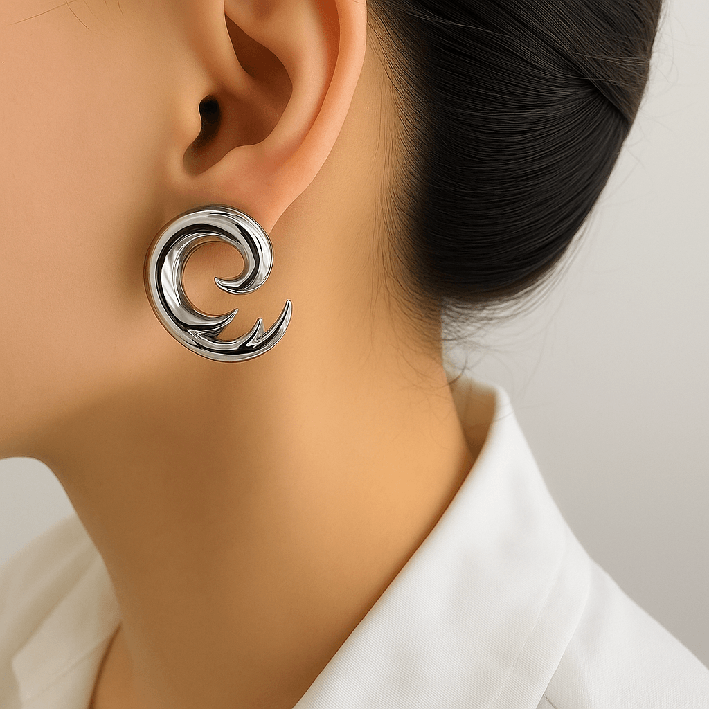 Spiral Dalga Çelik Küpe