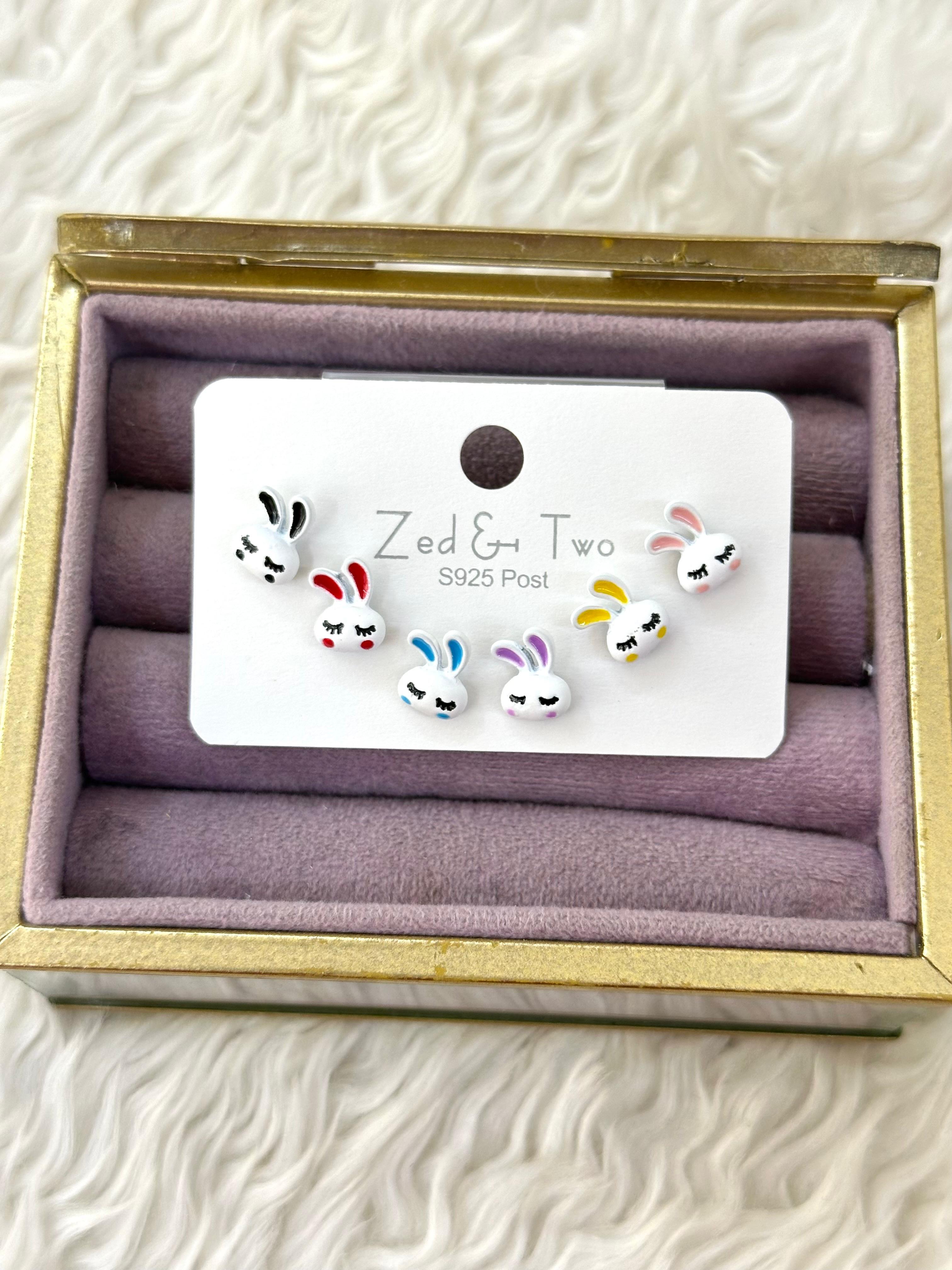 🐇 Renkli Kirpiklerin Şirinliği! 5'li Mini Tavşan Küpe Seti! 💖