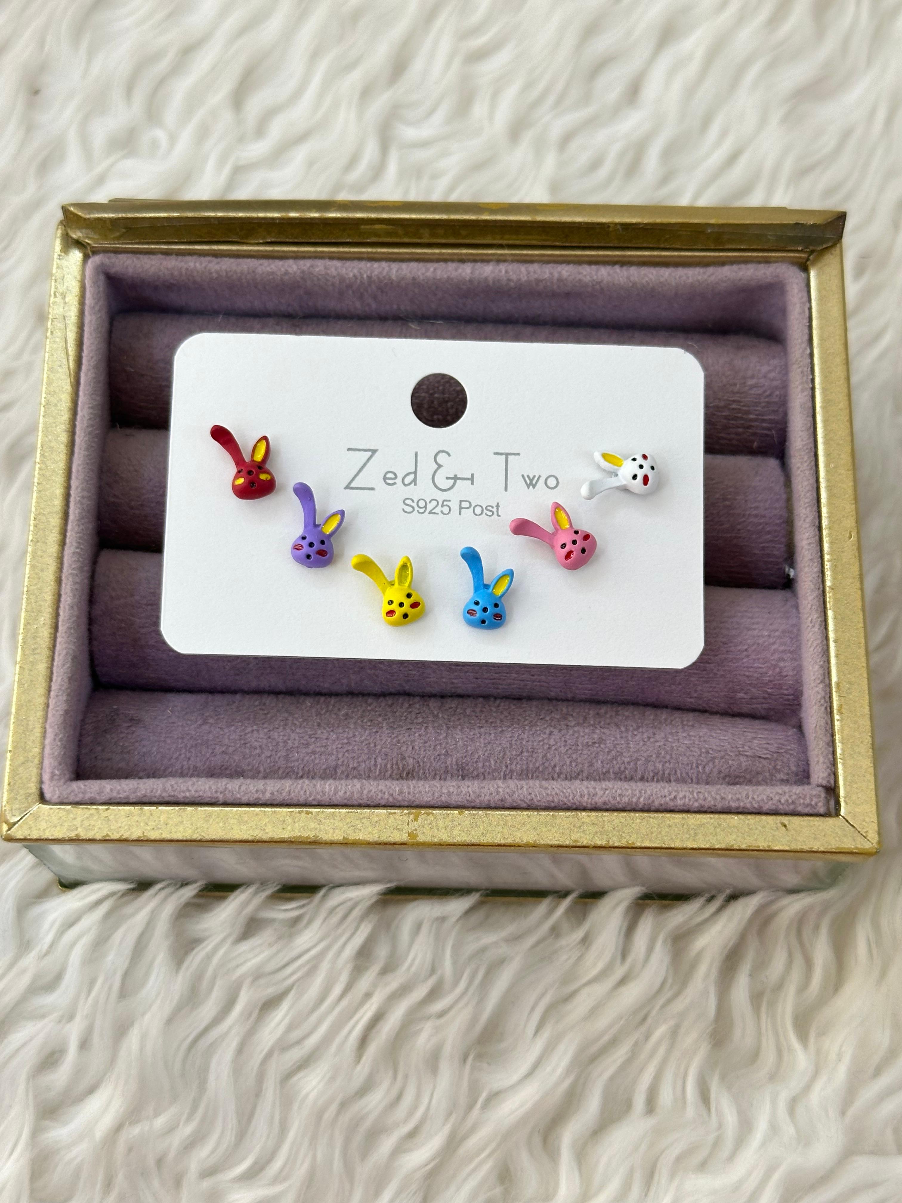 💜 Renk Patlaması! 5'li Neşeli Mini Tavşan Küpe Seti! 🐰