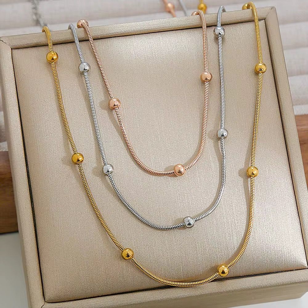 Üç Katmanlı Dorika Çelik Zincir Kolye (Altın, Gümüş, Rose Gold)
