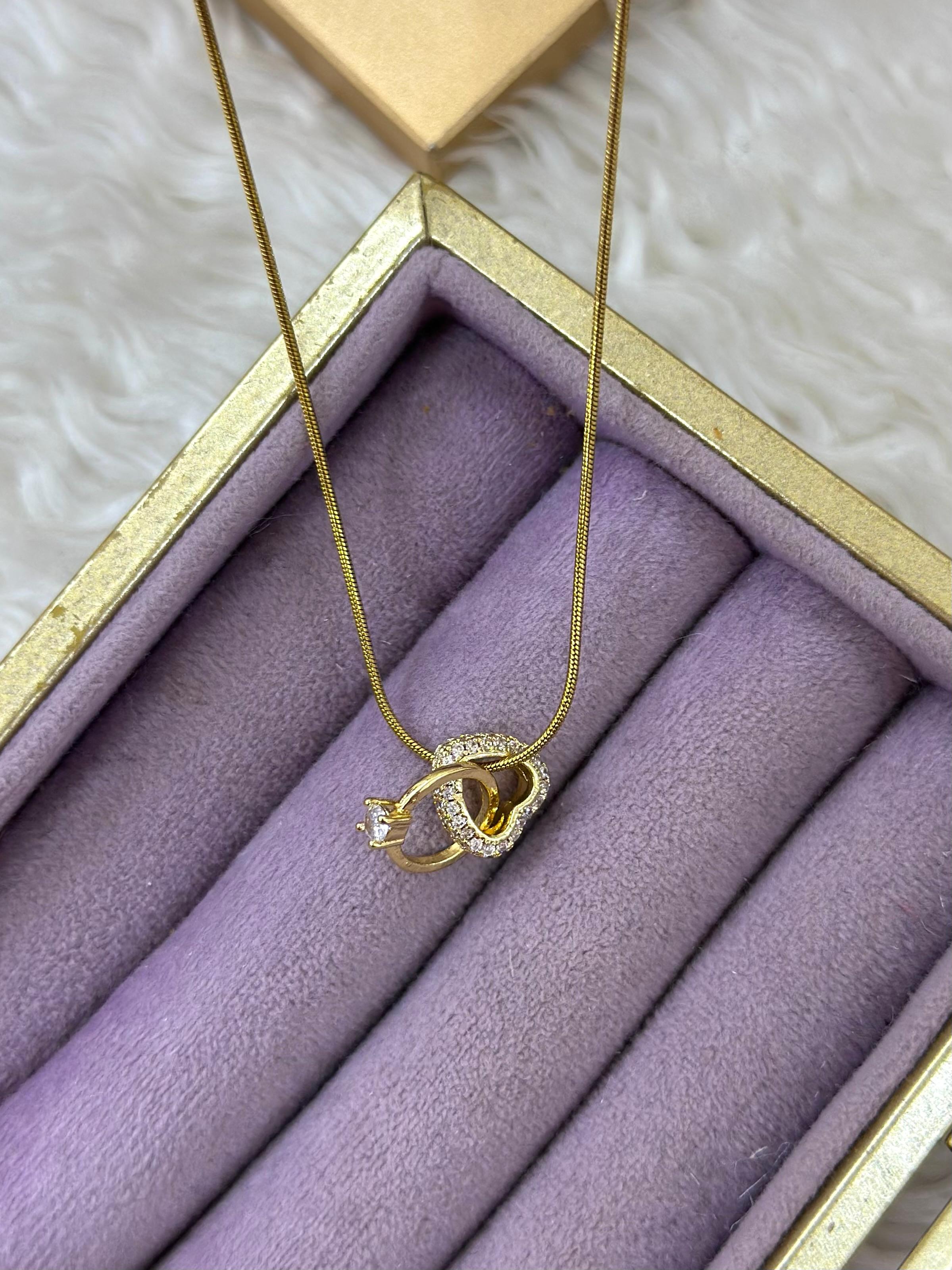 🔗 Tek Taş Yüzük Kalp Kolye 💖