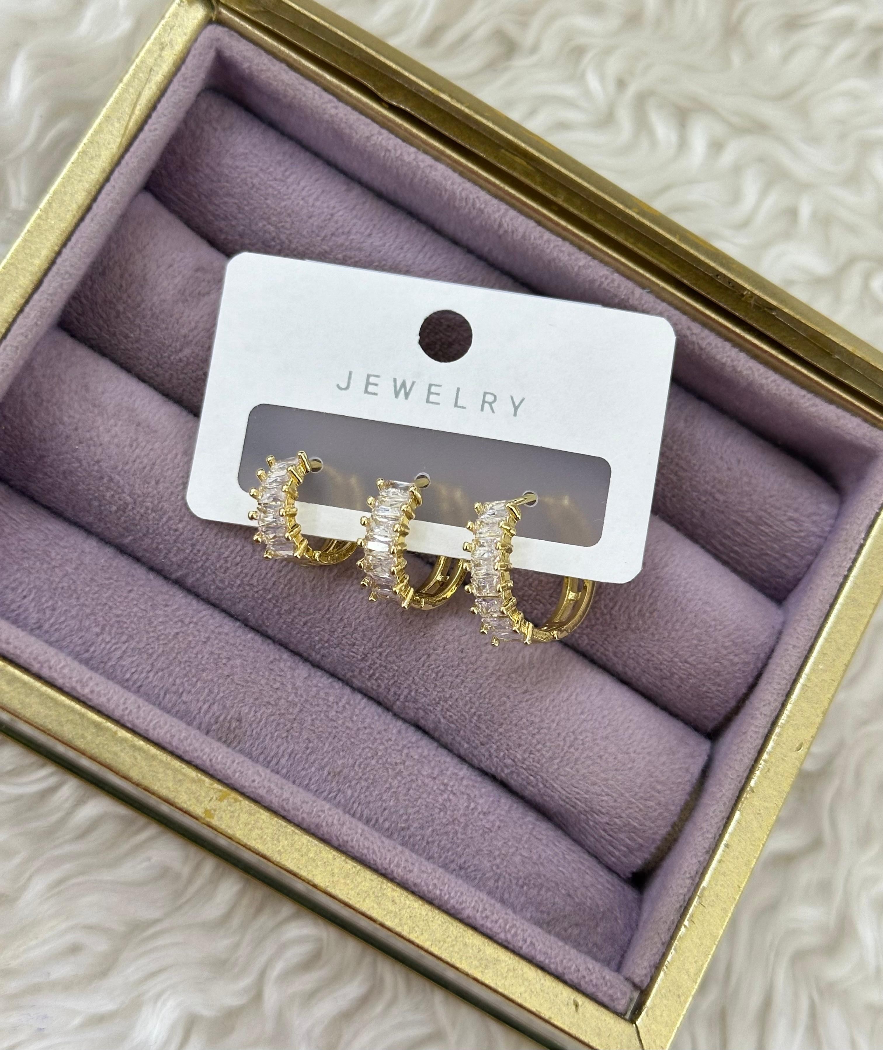 “Baget Işıltı Üçlü Halka Küpe – Gold”