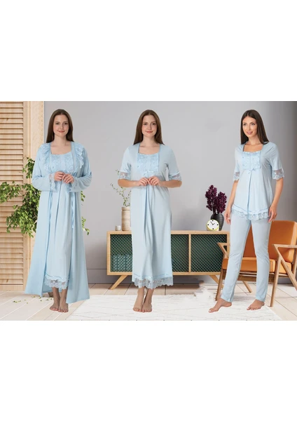 Lohusa 4'lü Set - Sabahlık/Pijama Takımı/Gecelik - 6036