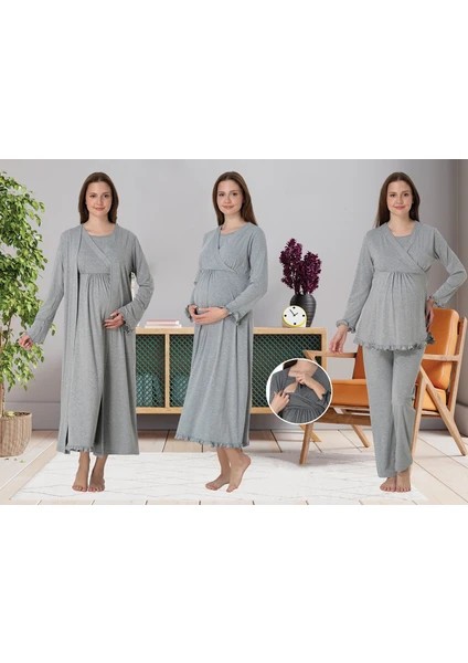 Lohusa 4'lü Set - Sabahlık/Pijama Takımı/Gecelik 4046