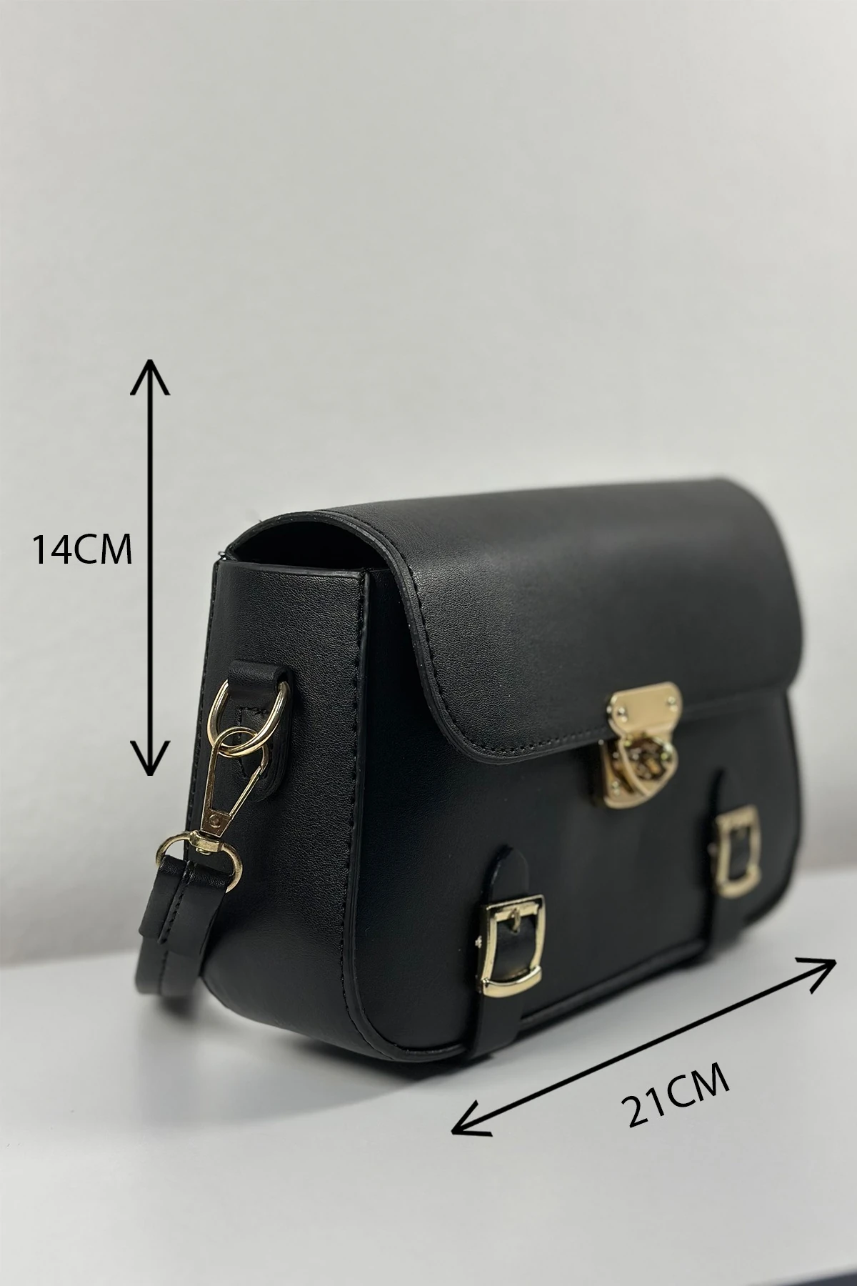 Calista Verona Siyah Kilit Detaylı Askılı Kadın El Kol ve Omuz Çantası