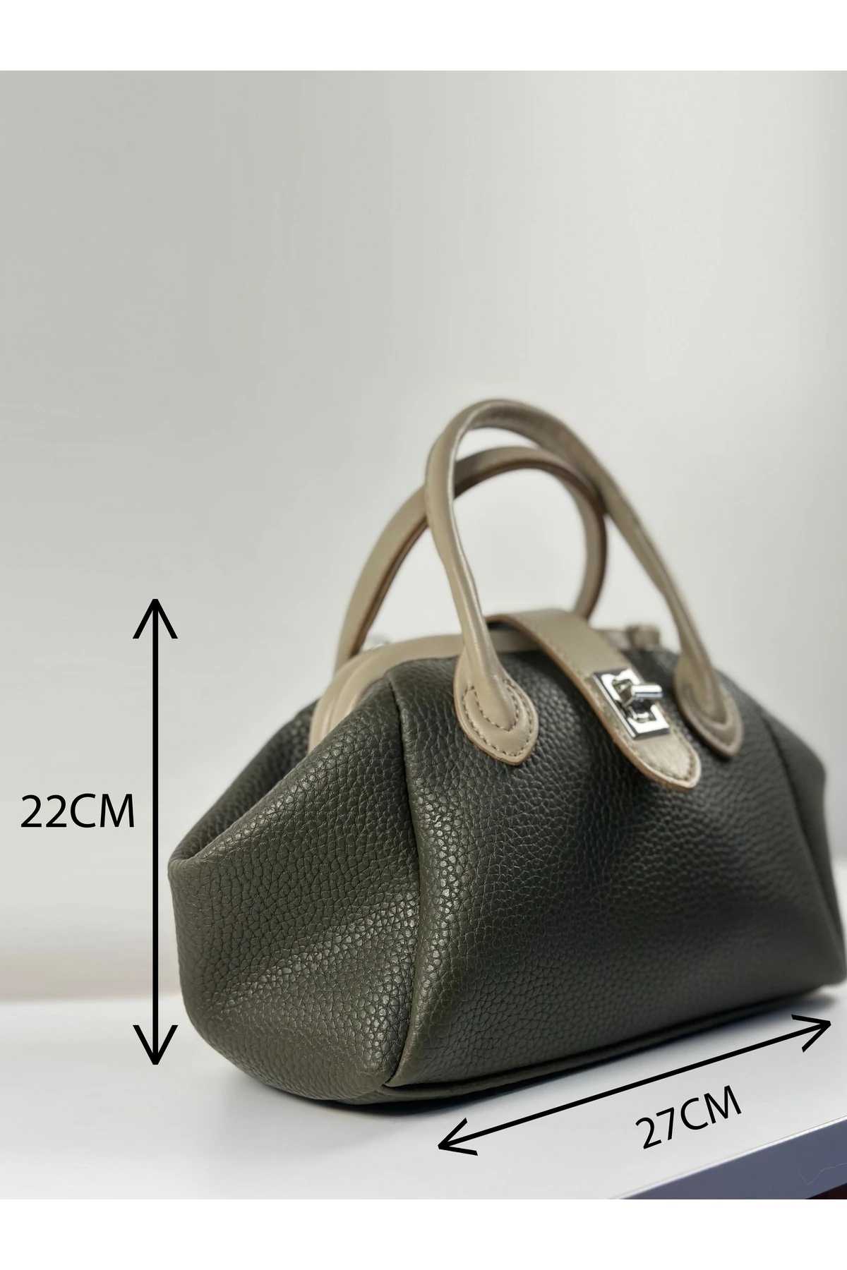 Venezia Amoura Haki Kilit Detaylı Tokalı Suni Deri El Kol ve Omuz Çantası