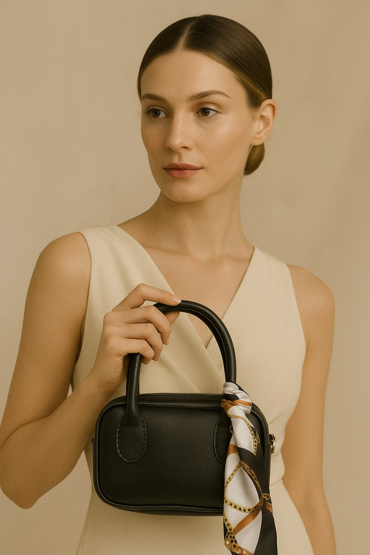 Nivelle Velour Siyah Flularlı Fermuarlı El ve Omuz Çantası