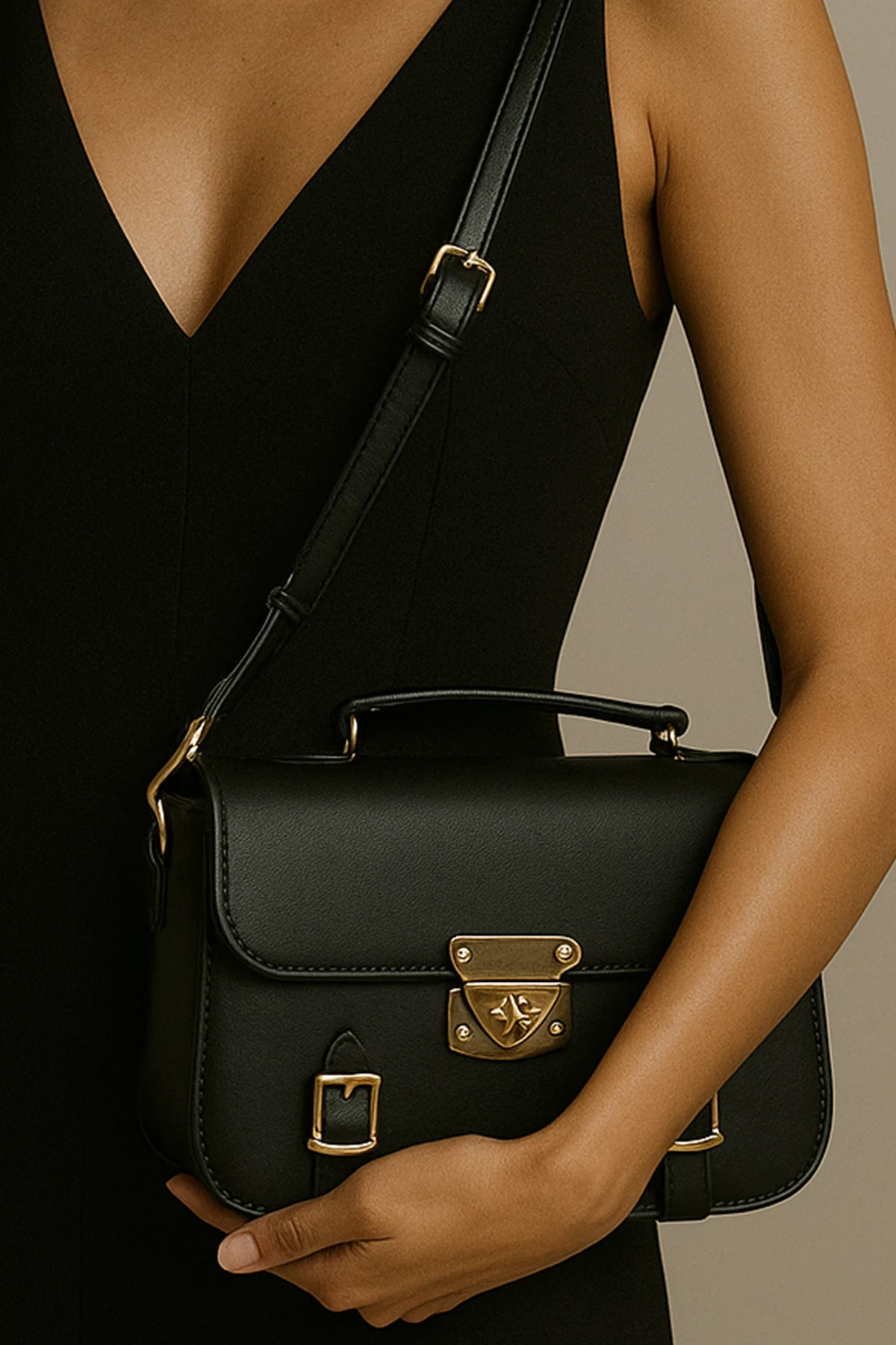 Calista Verona Siyah Kilit Detaylı Askılı Kadın El Kol ve Omuz Çantası