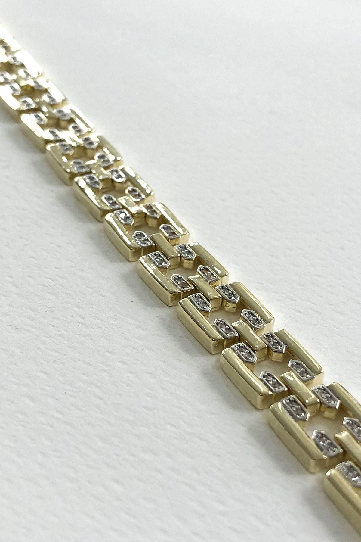 Kare Silver Taşlı Gold Detaylı Xp Kaplama Bileklik