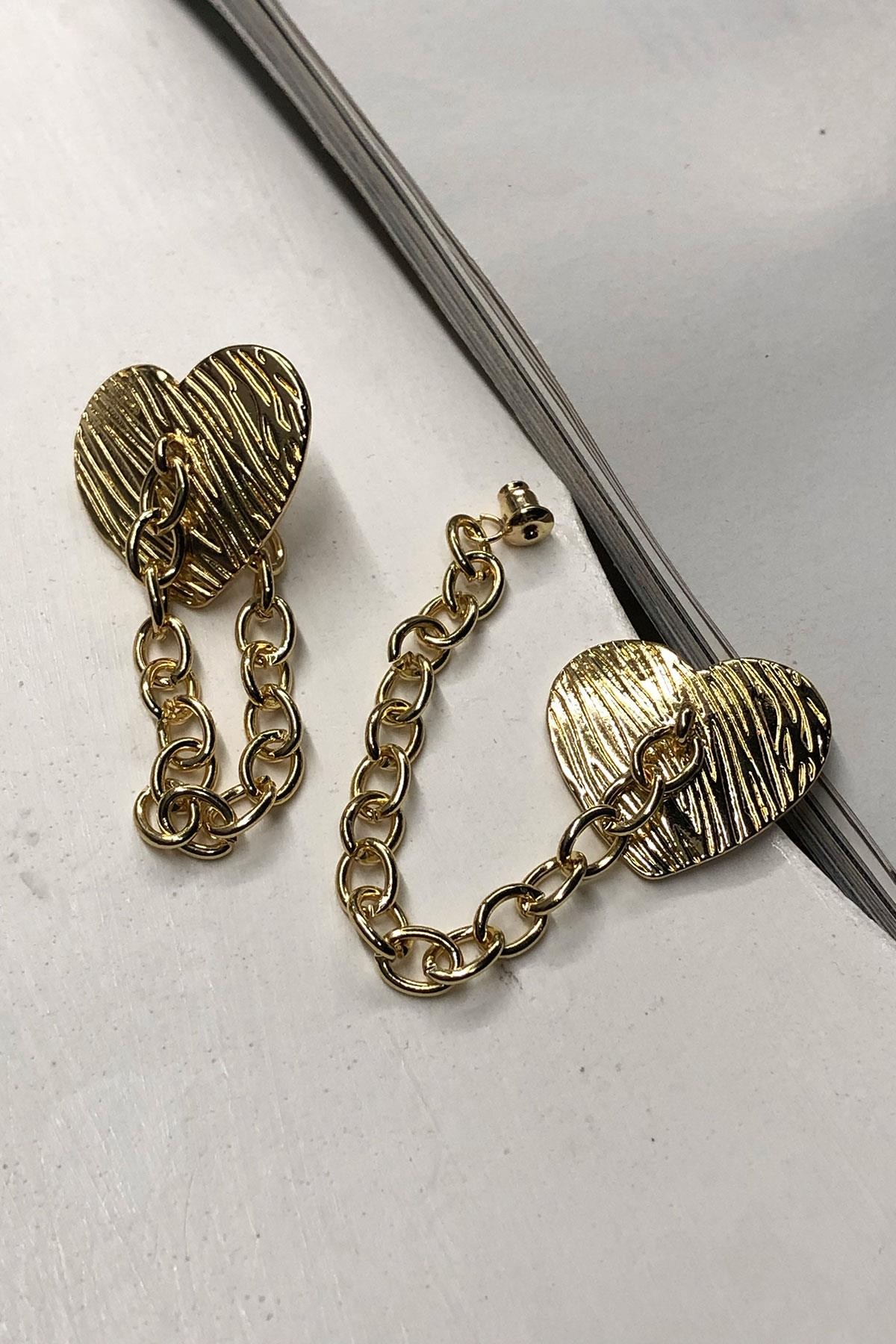 Kalp Model Gold Detaylı Hayalet Küpe