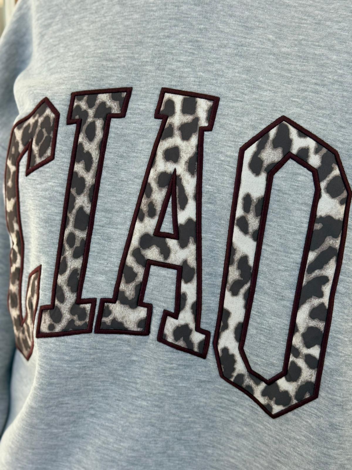 Leopar Yazı Detay Gri Sweat