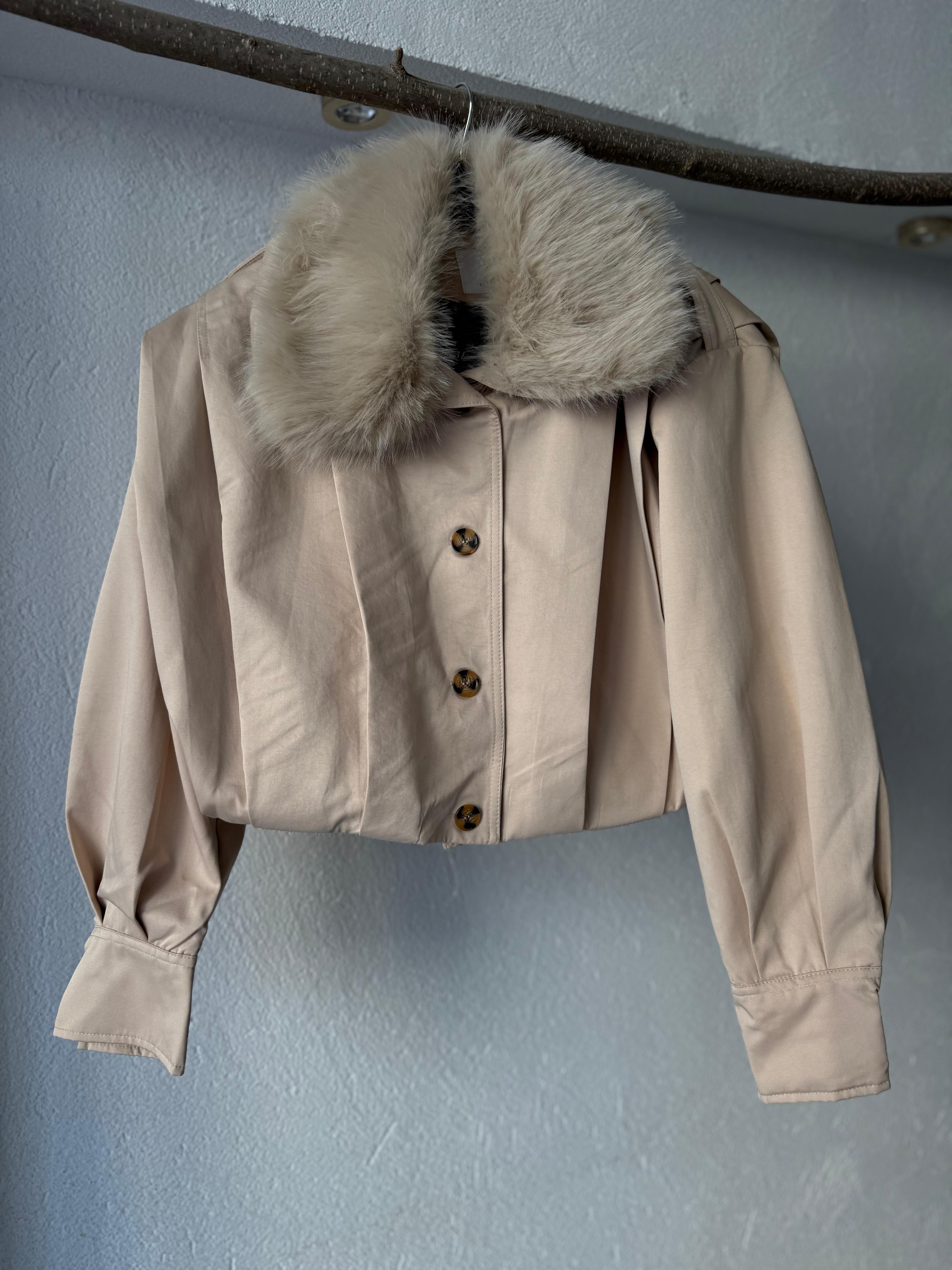 Kürklü Taş Rengi Kıs Trenç