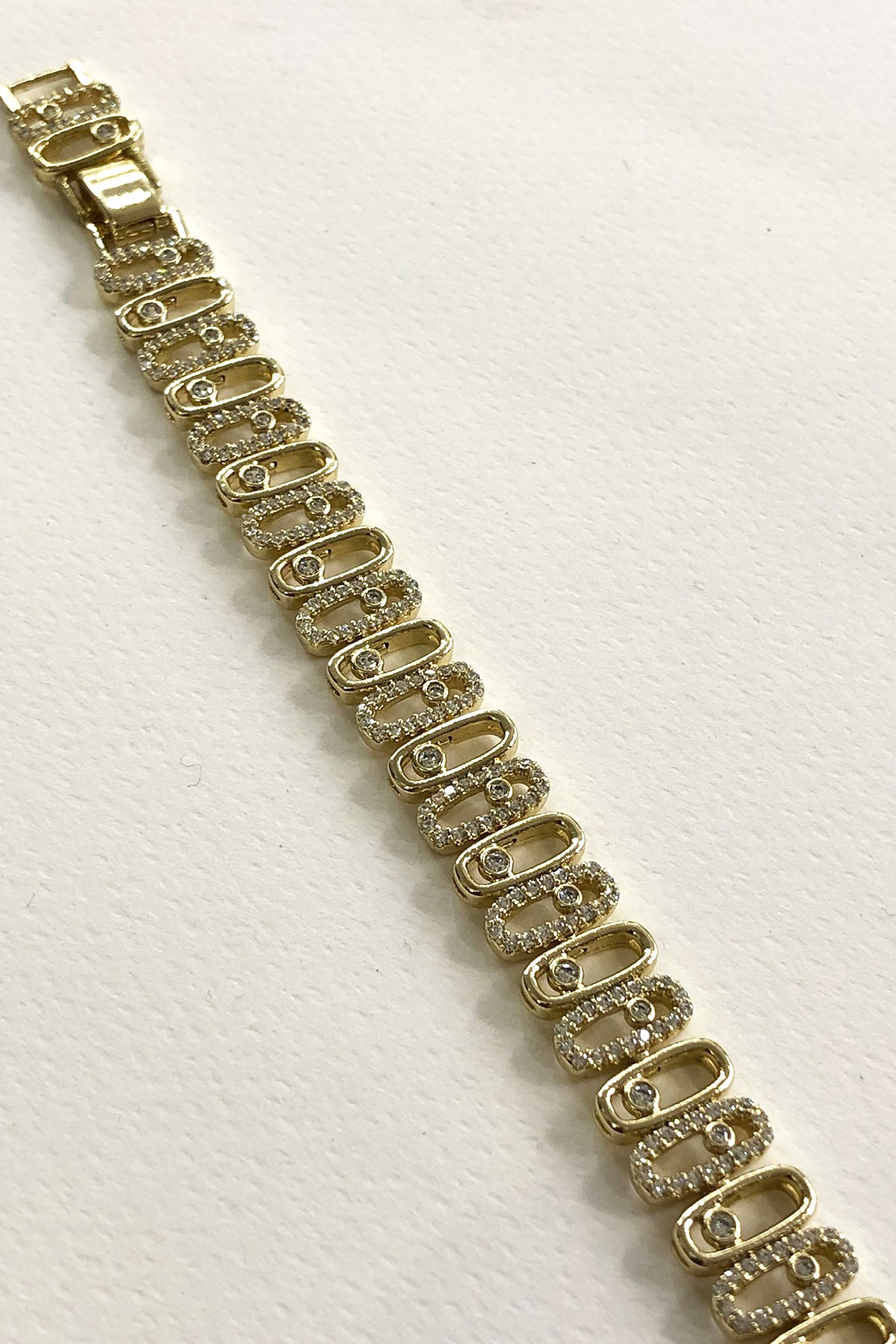 Taşlı Kalın Model Gold Detaylı Xp Kaplama Bileklik