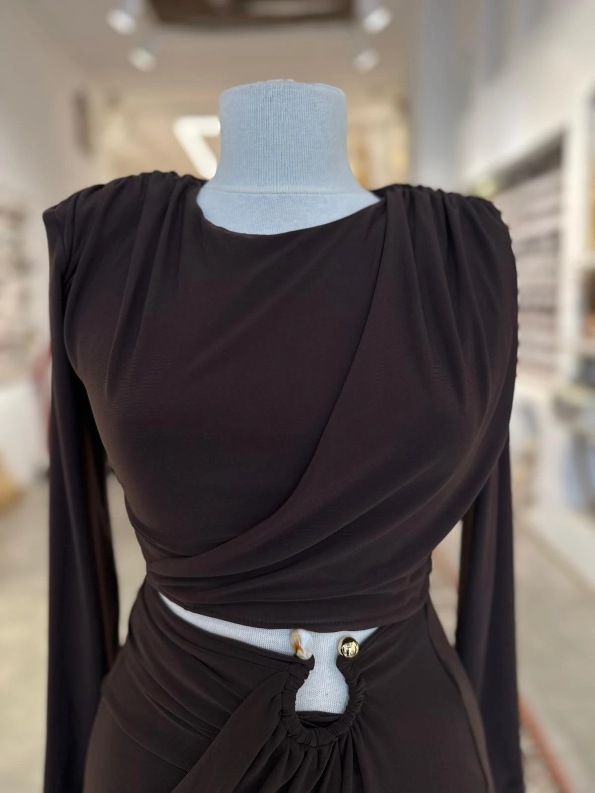 Vatkalı Bluzlu Etekli Kahve Rengi Takım