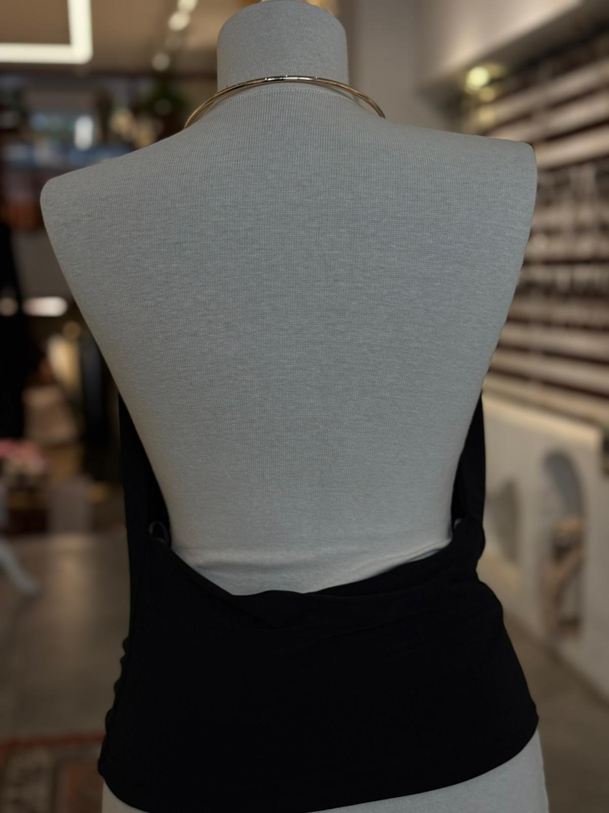 Kolyeli Dekolteli Siyah Bluz