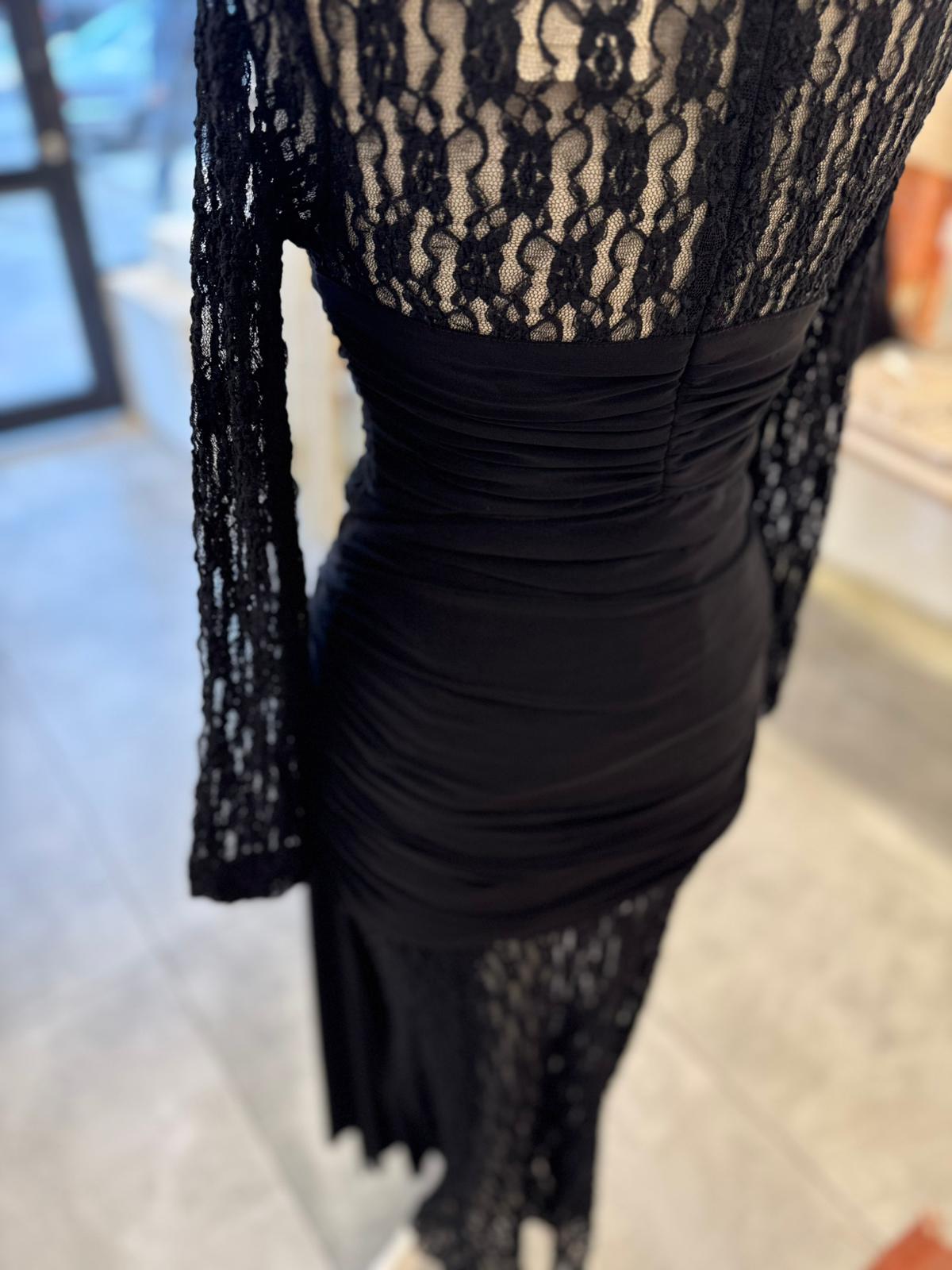 Bağlamalı Etekli Siyah Takım