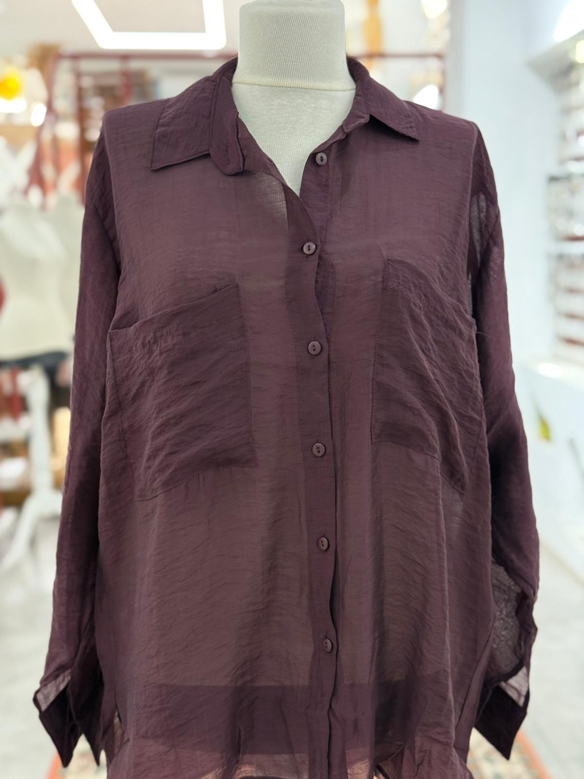 Önü Cepli Mürdüm Gömlek