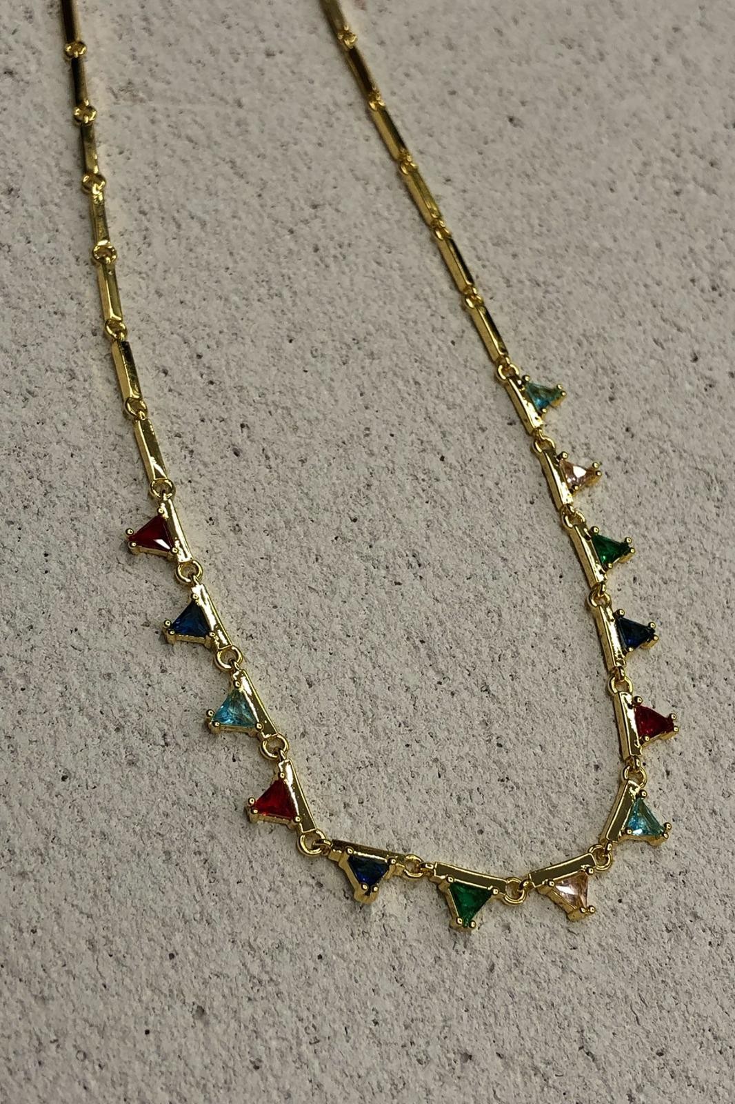 Renkli Zirkon Taş Gold Kolye