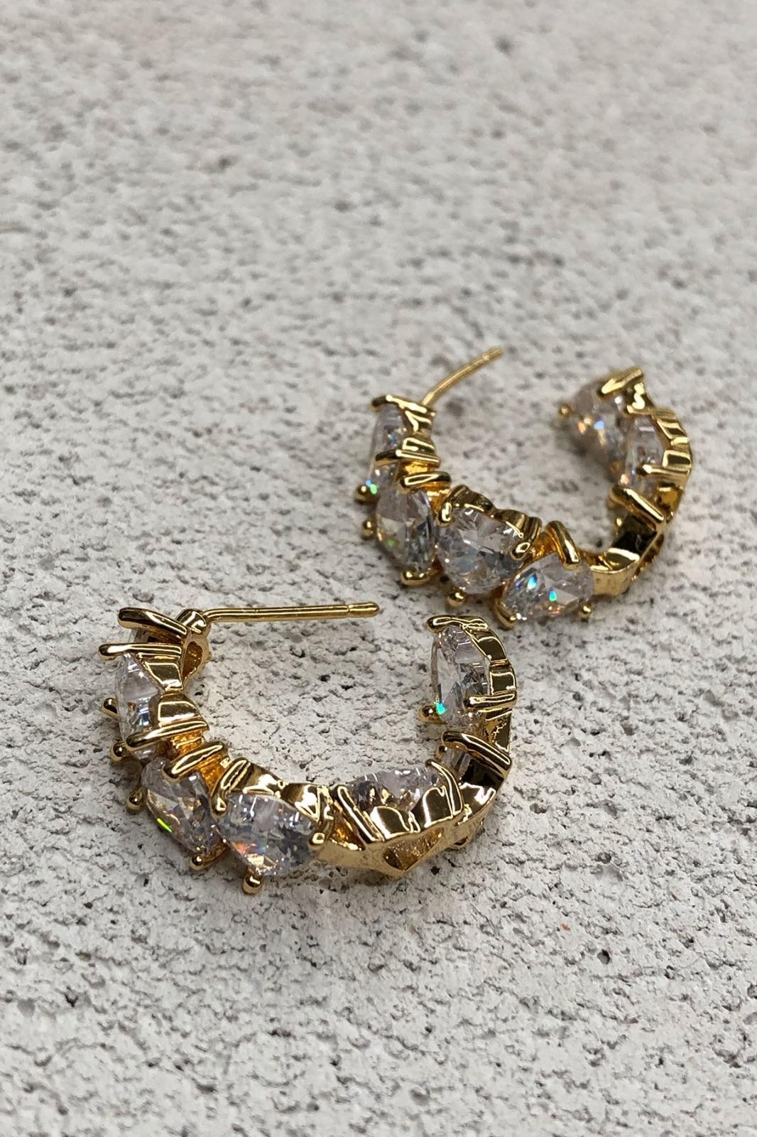 Kalp Zirkon Taş Model Gold Halka Küpe