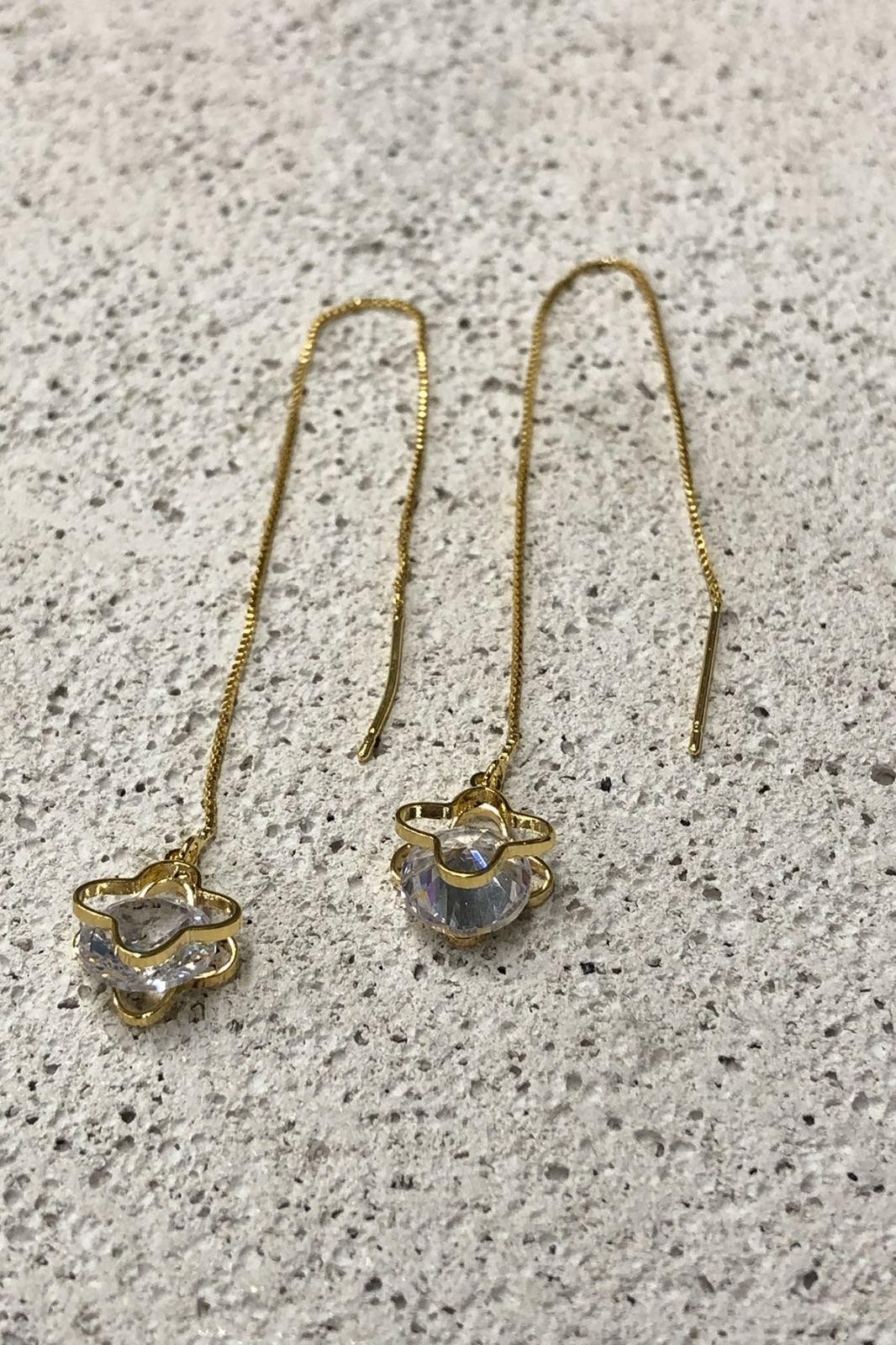 Yonca Sallantılı Model Zirkon Taş Gold Küpe