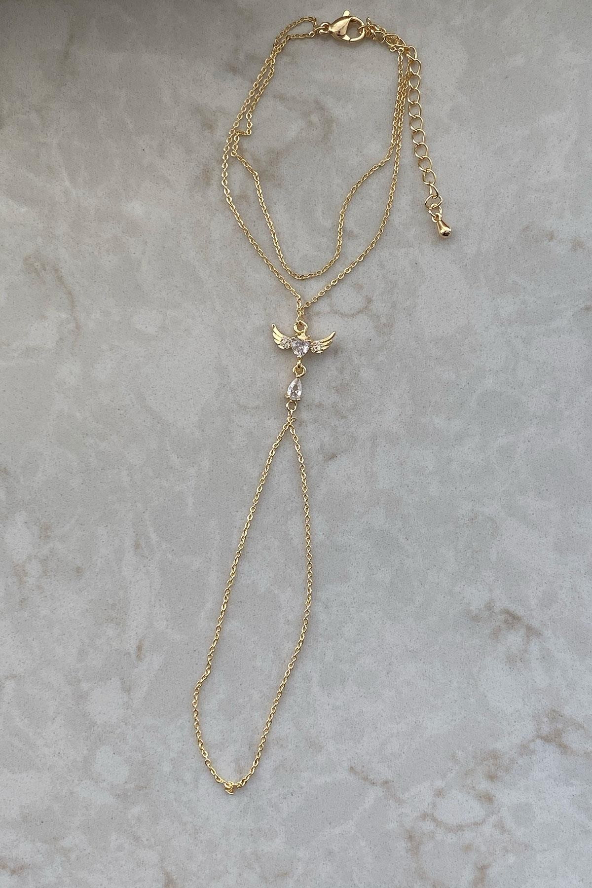 Kanat Model Taşlı Gold Detaylı Kaplama Şahmeran