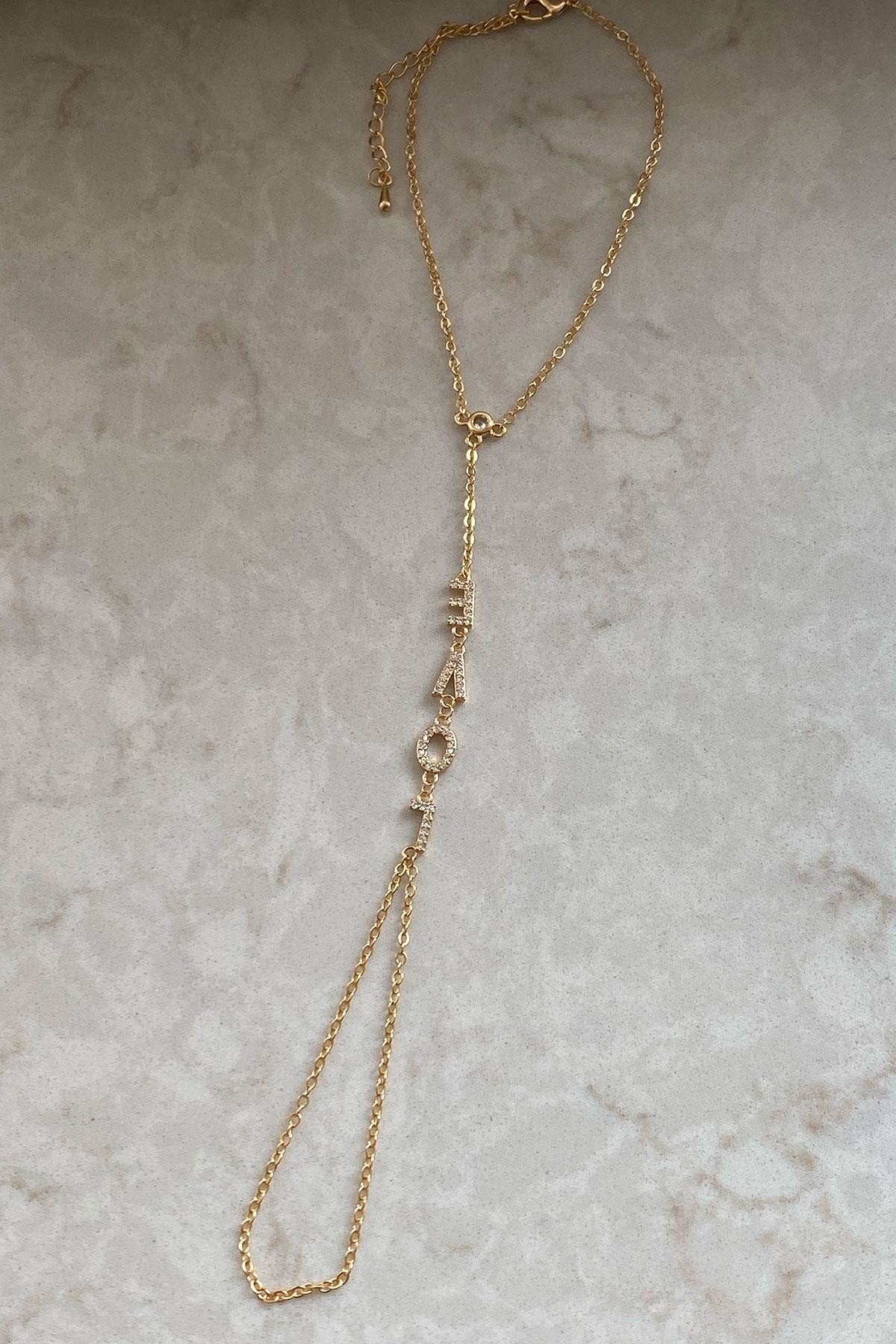 Love Taşlı Model Gold Detaylı Kaplama Şahmeran