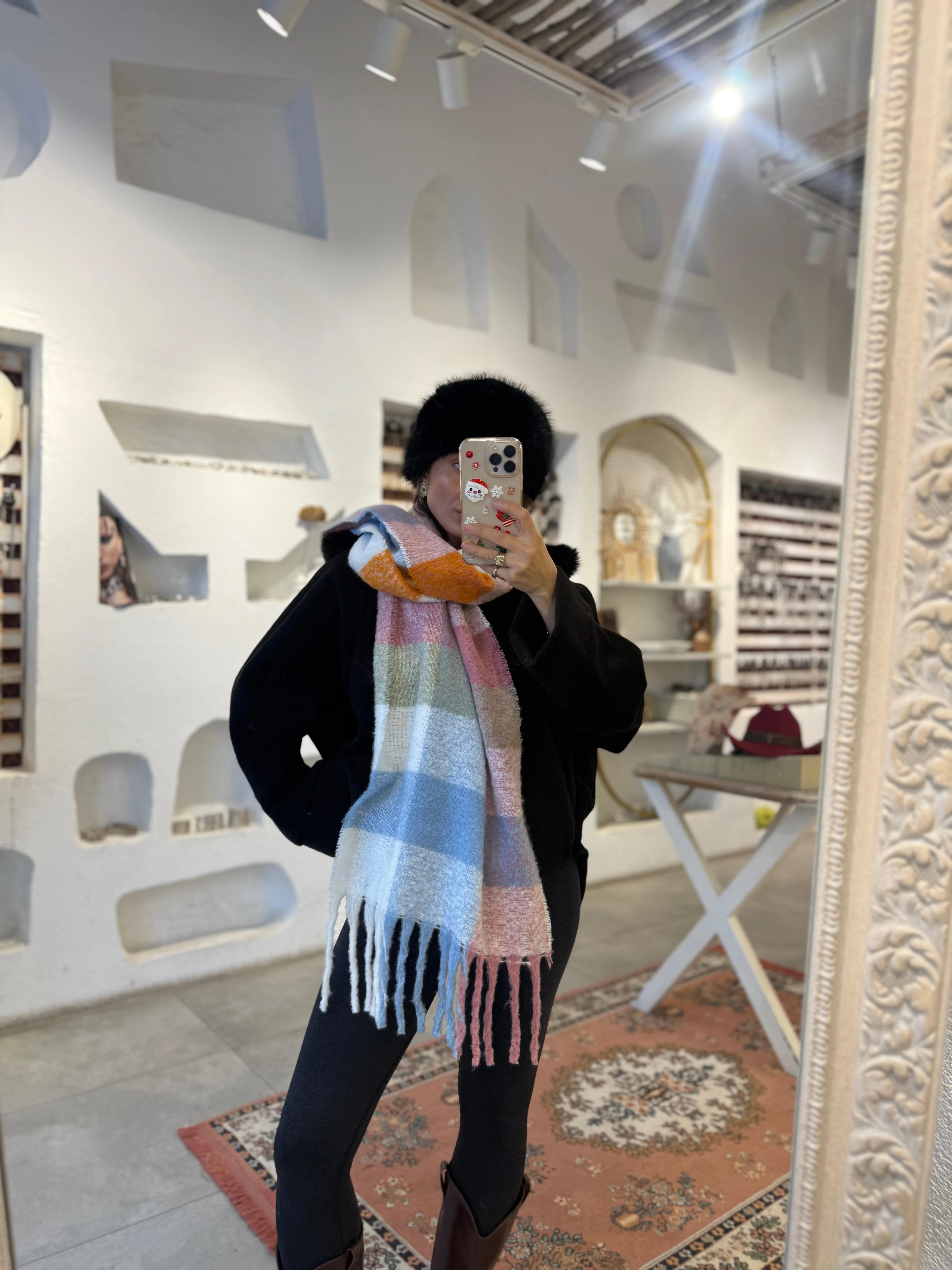 Turuncu Pembe Karışımı Kalın Atkı