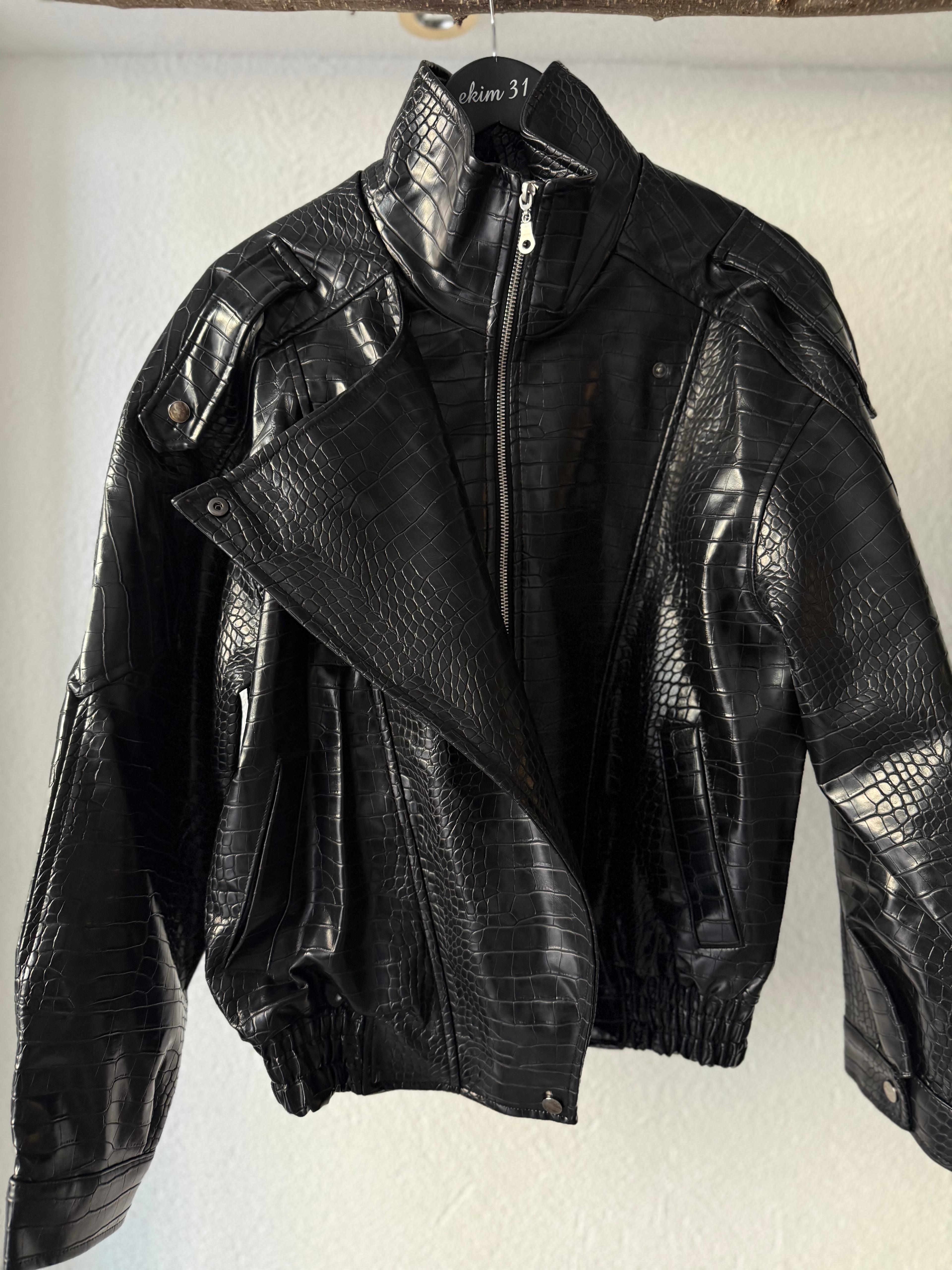 Croco Desen Deri Ceket