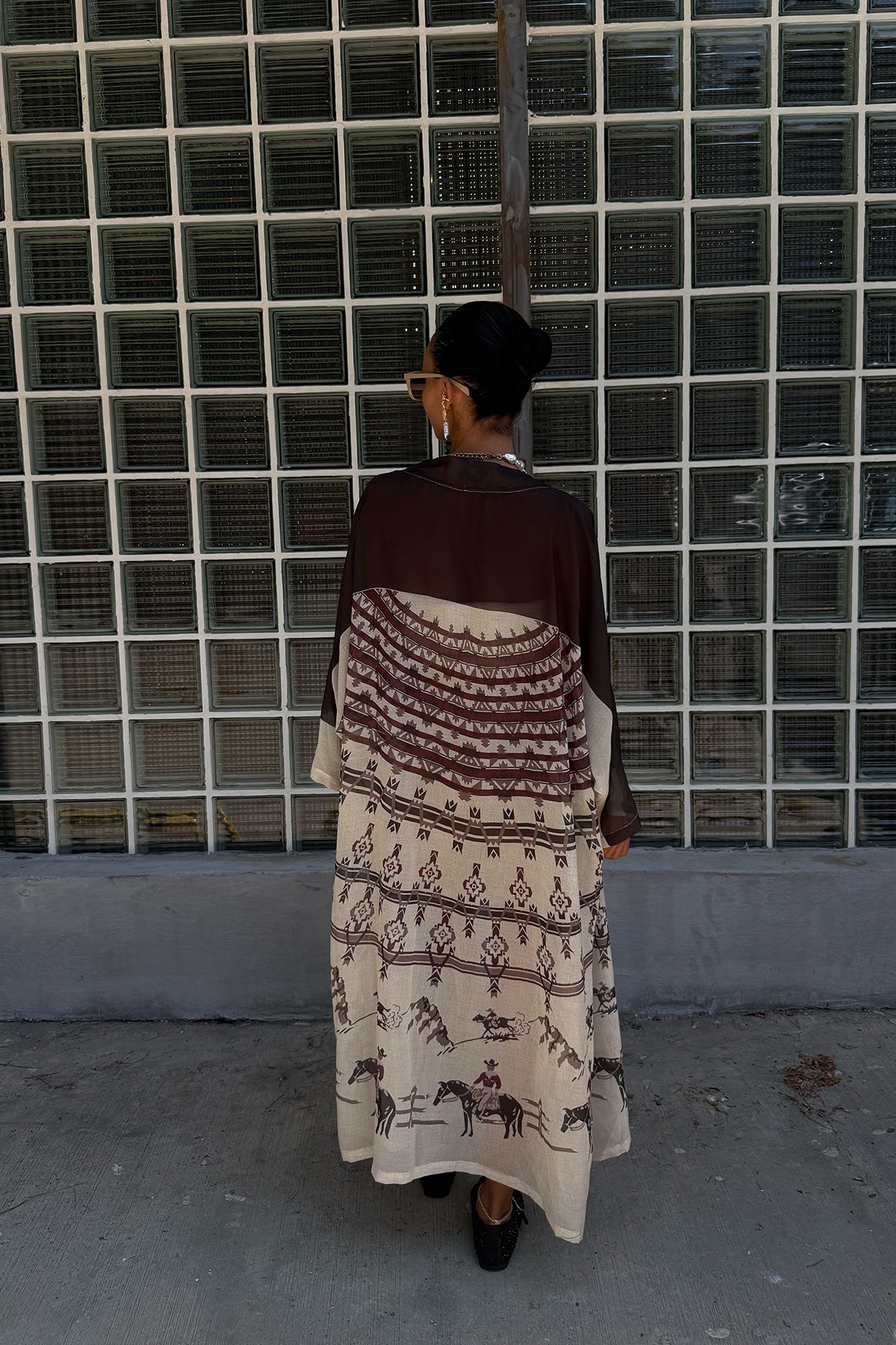 Uçuş | Kahve Desenli Ekru Kimono