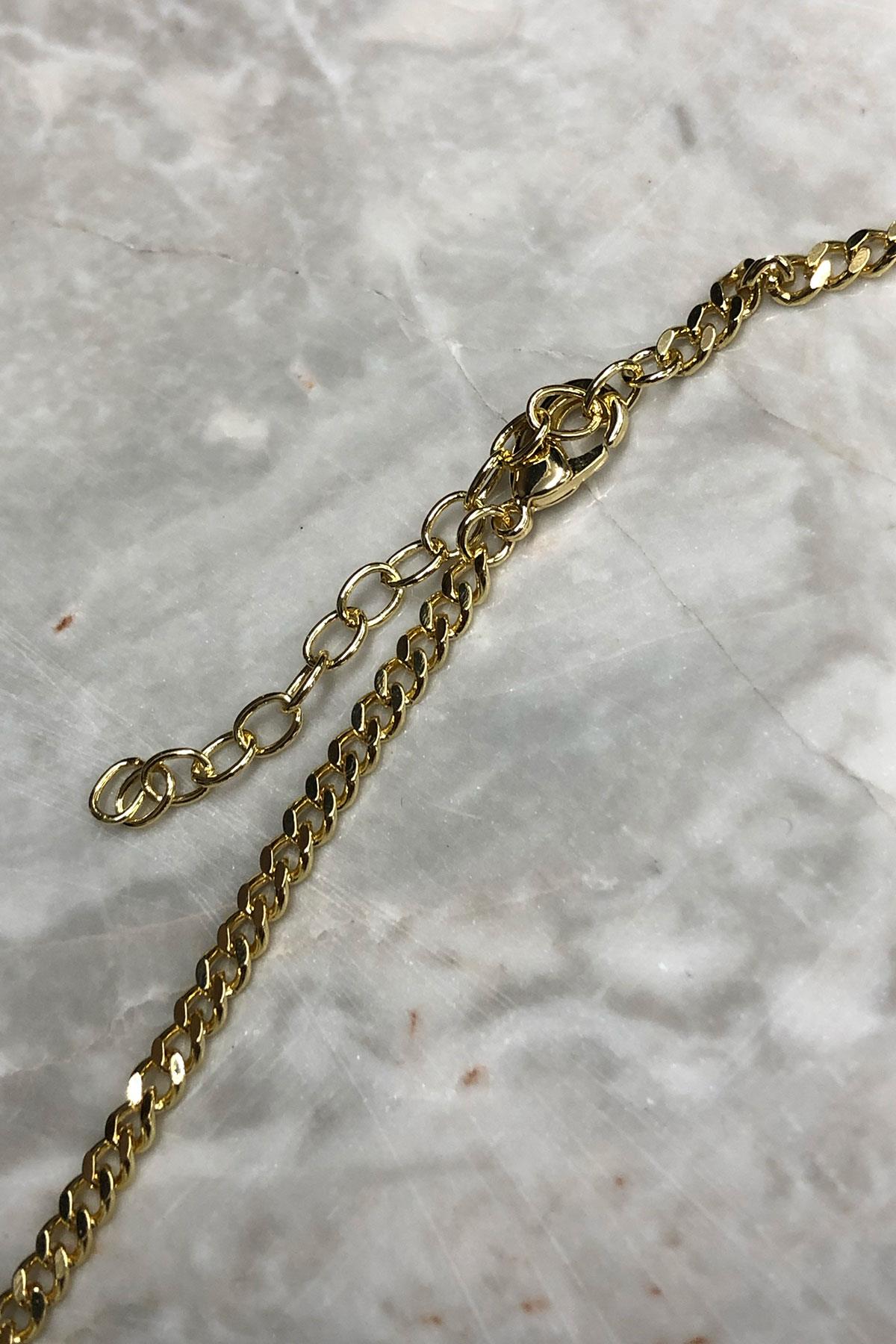 Dikdörtgen Taş Model Gold Zincir Detaylı Kaplama Kolye