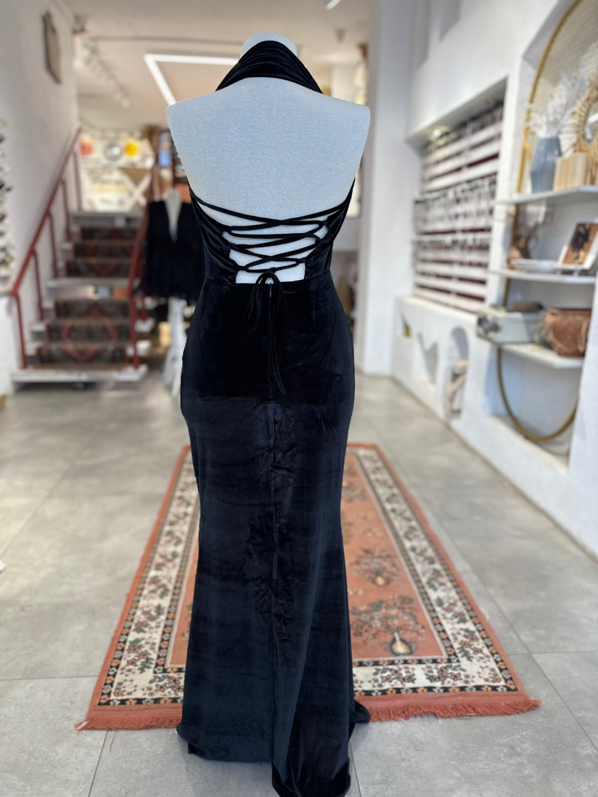 Korseli Siyah Kadife Elbise