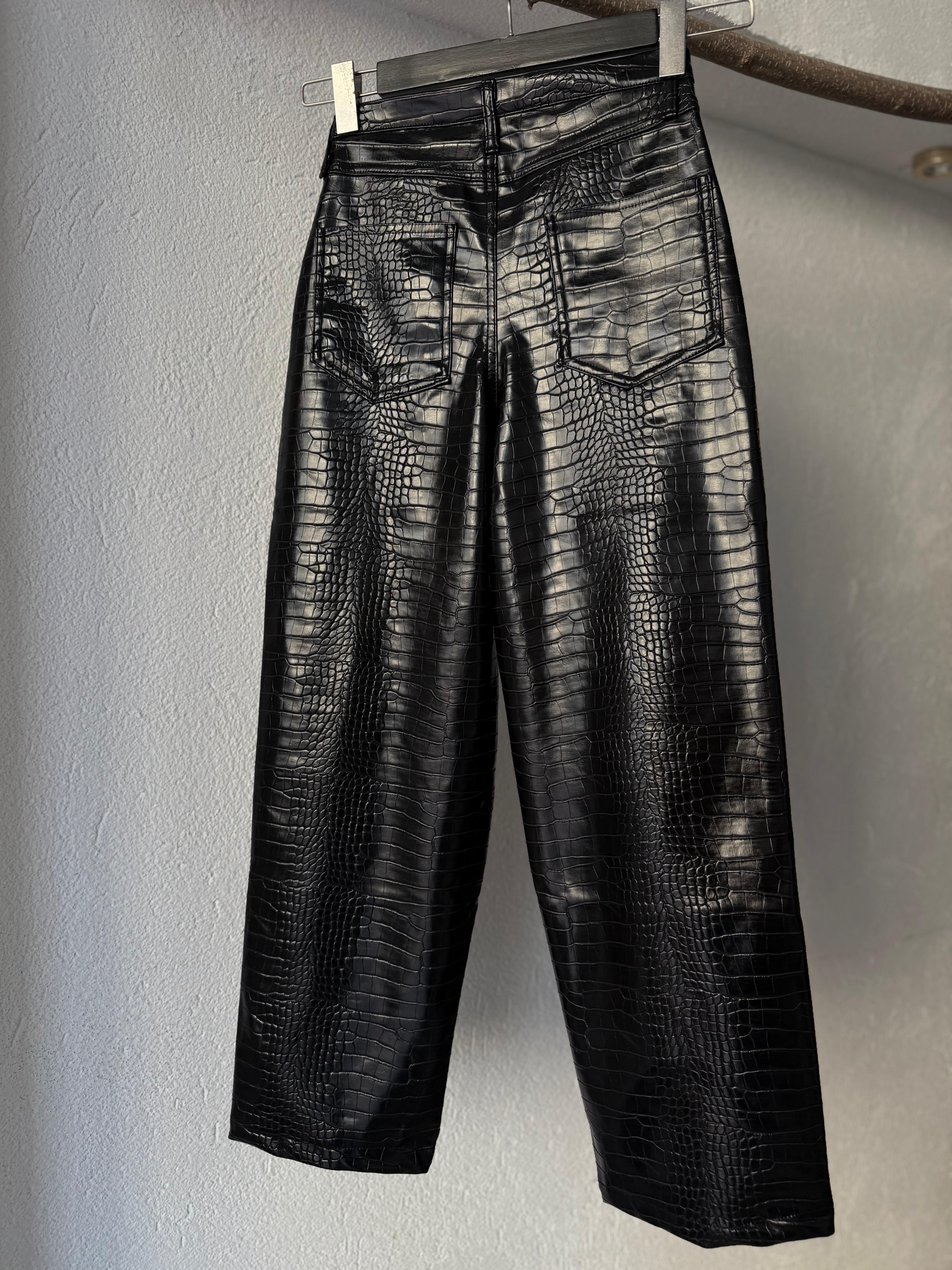 Croco Desen Siyah  Pantolon