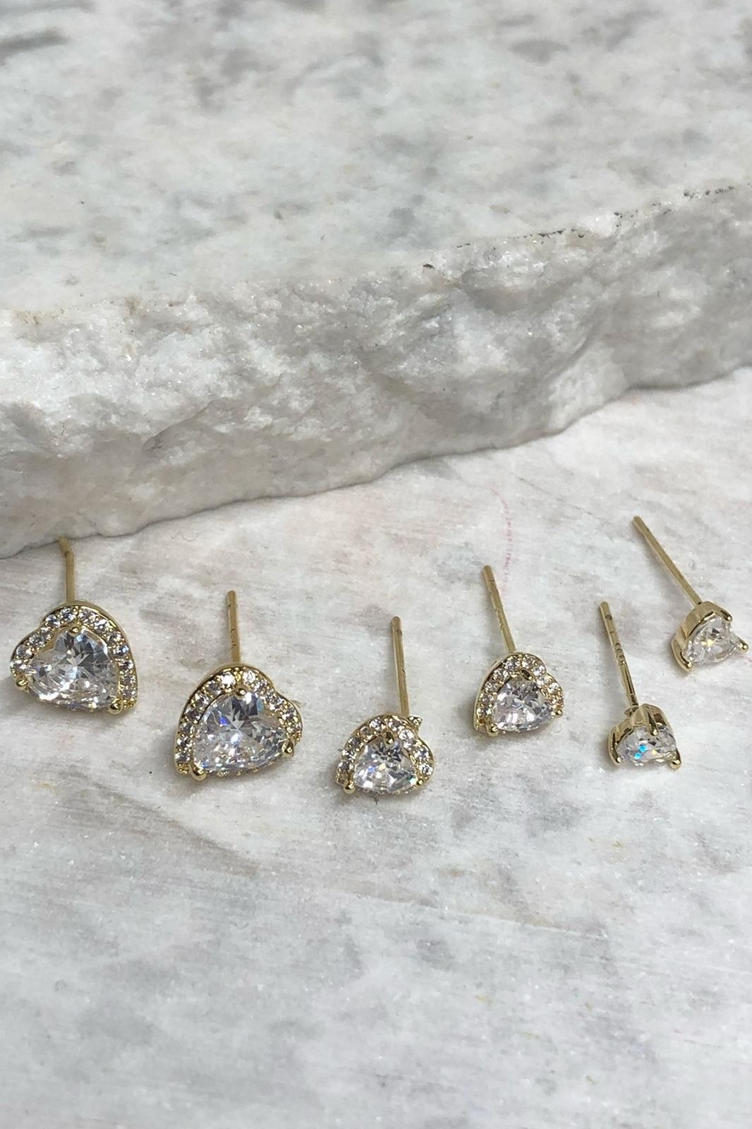 Kalp Model Zirkon Taş Gold Set Küpe