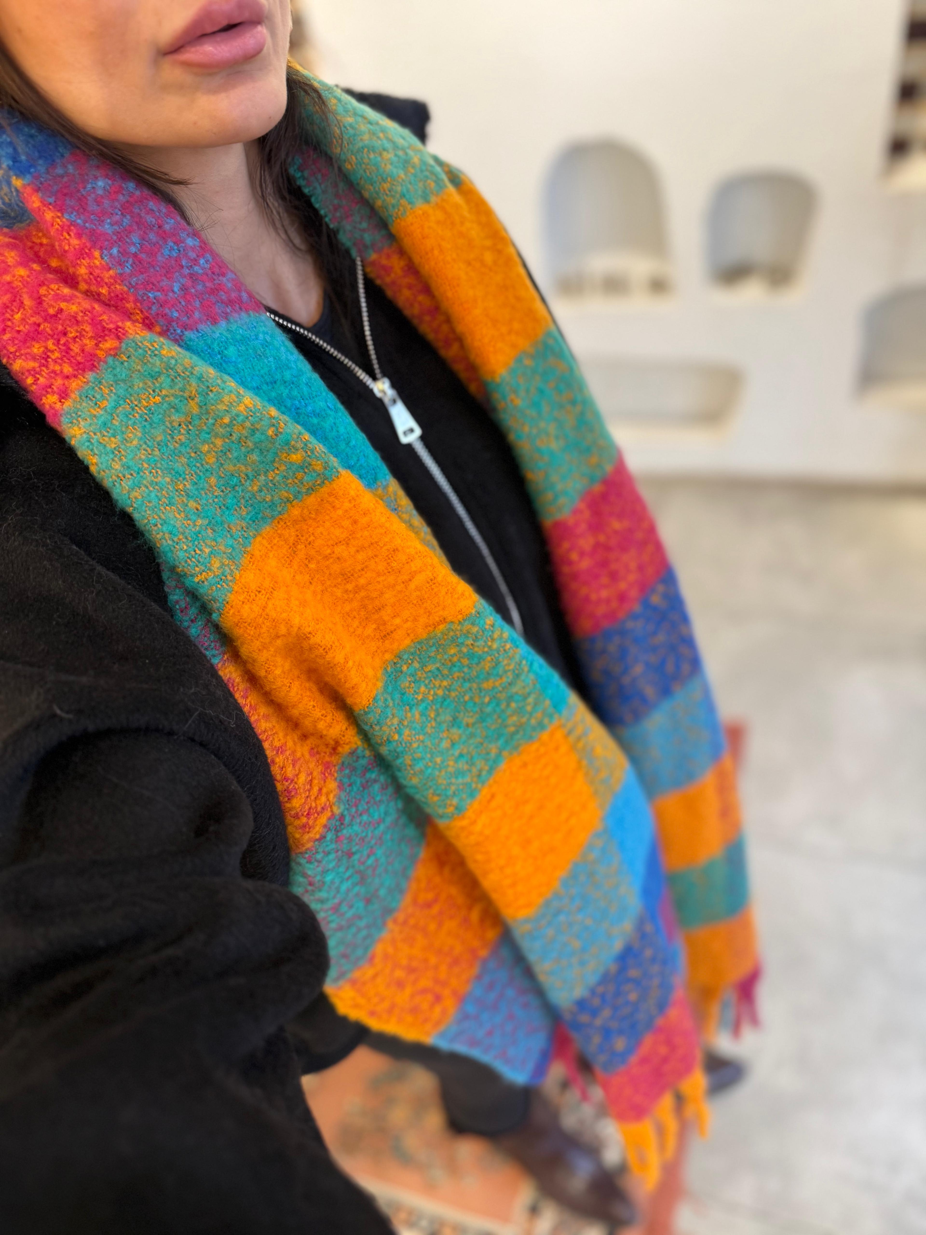 Karışık Renk Kalın Atkı