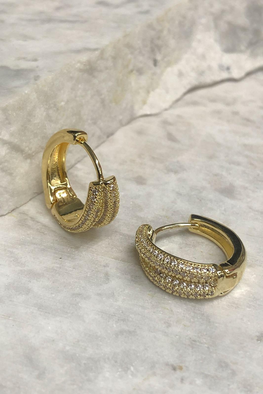 İkili Model Zirkon Taş Halka Gold Küpe