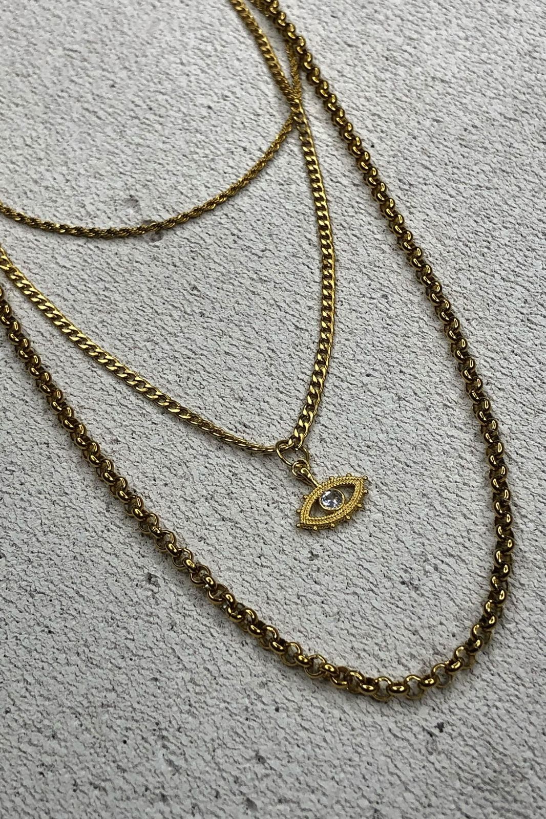 Göz Detay Üçlü Gold Kolye