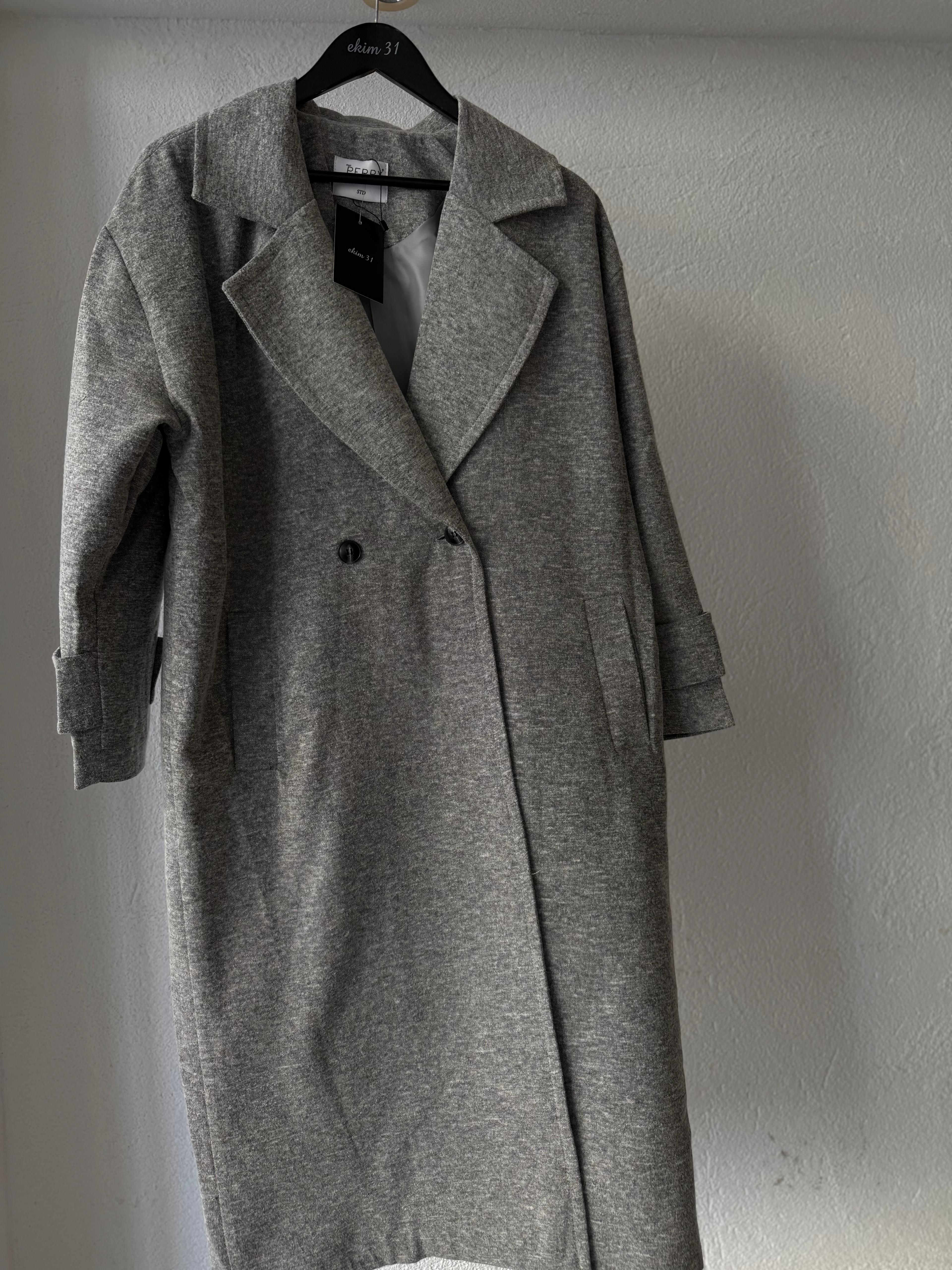 Kaşe Gri Uzun Kaban