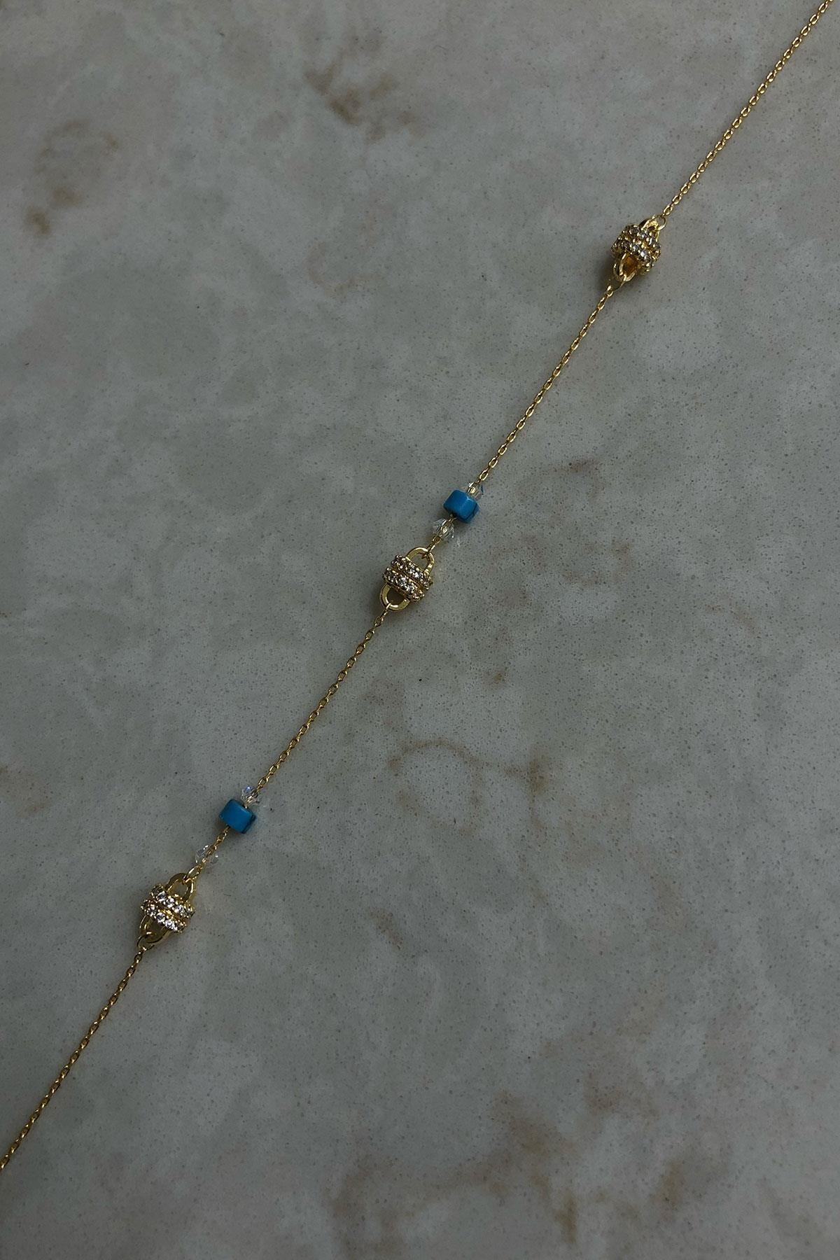 Taşlı Yuvarlak Model Gold Detaylı Kaplama Halhal