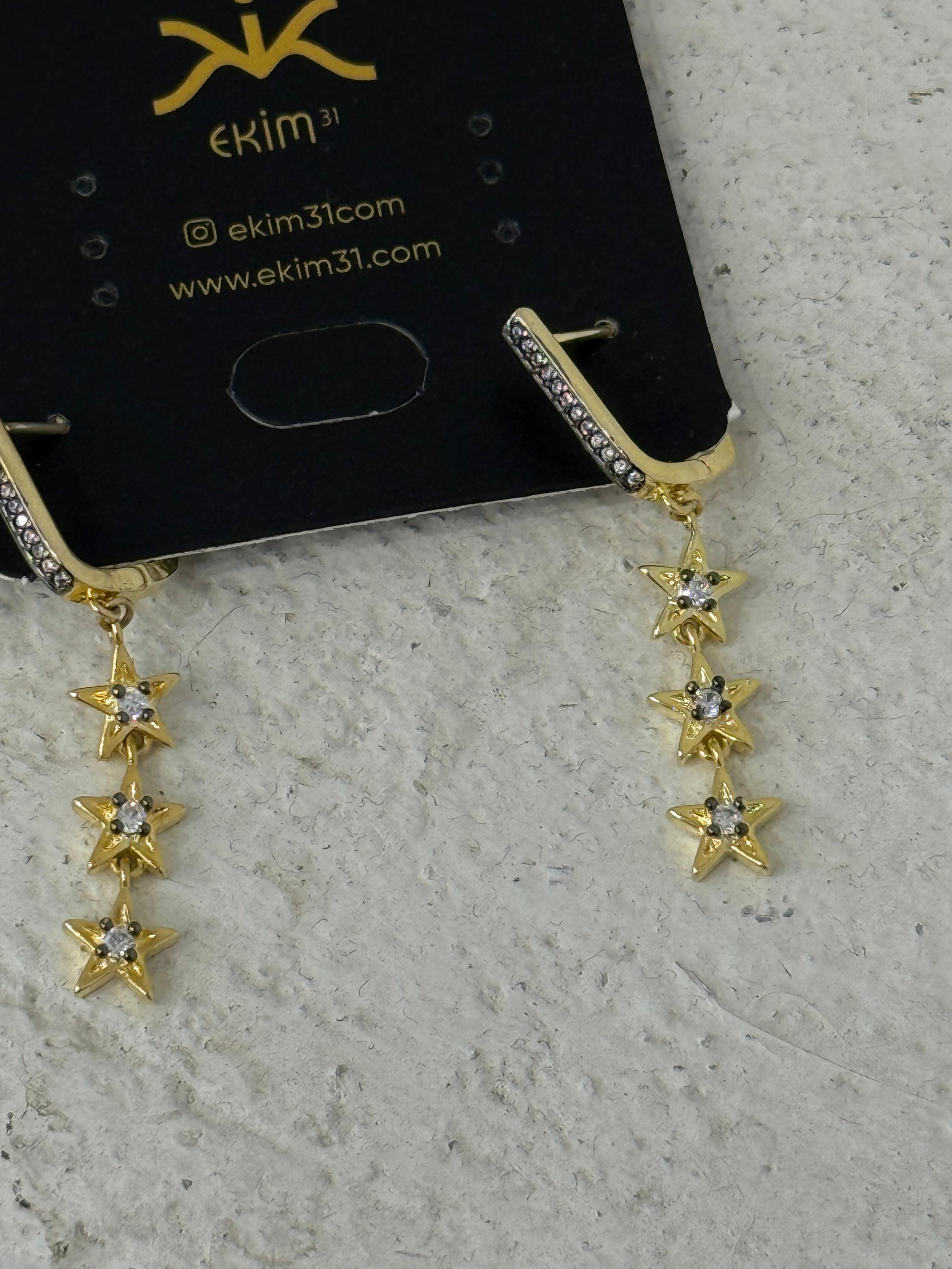 Gold Yıldız Sıralı Sallantılı Küpe