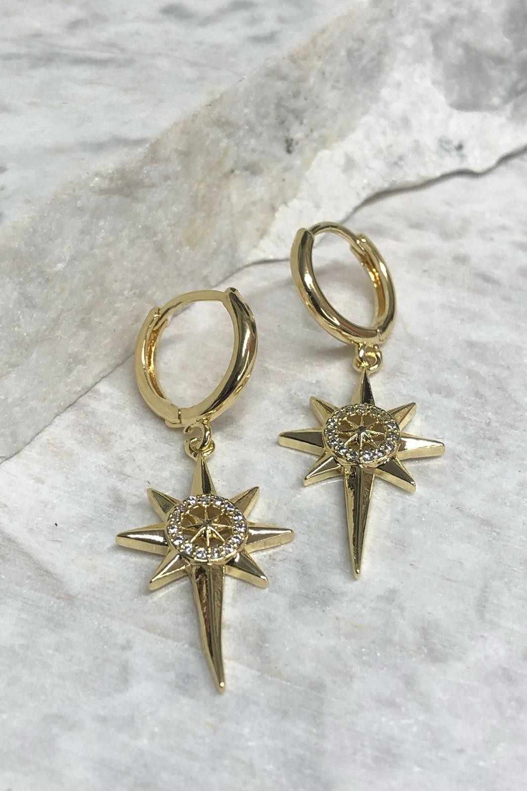 Kutup Yıldız Model Zirkon Taş Gold Küpe
