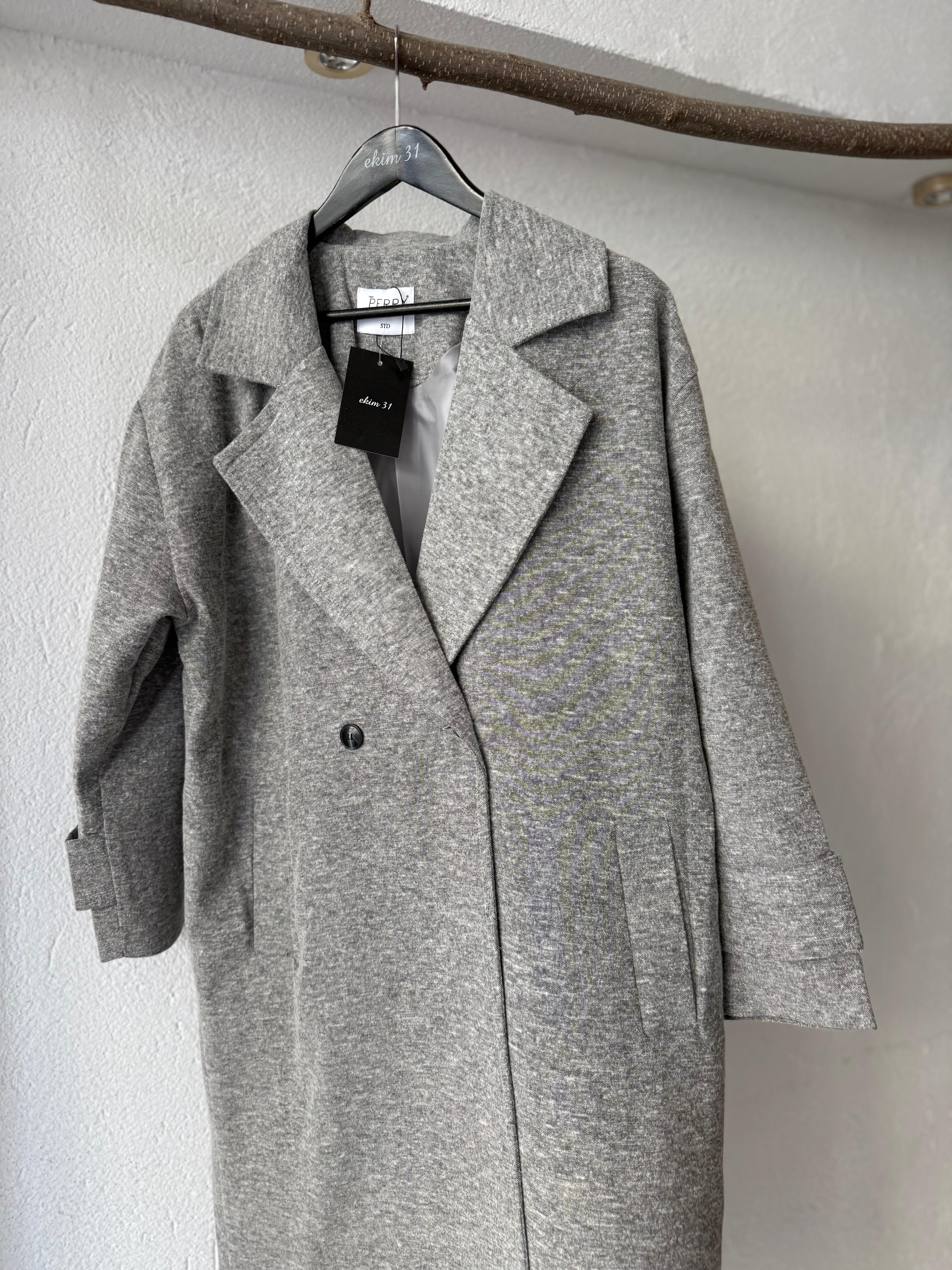 Kaşe Gri Uzun Kaban