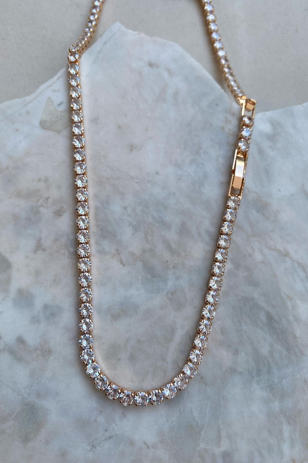 Su Yolu Model Rose Gold Detaylı Zirkon Taş Kolye