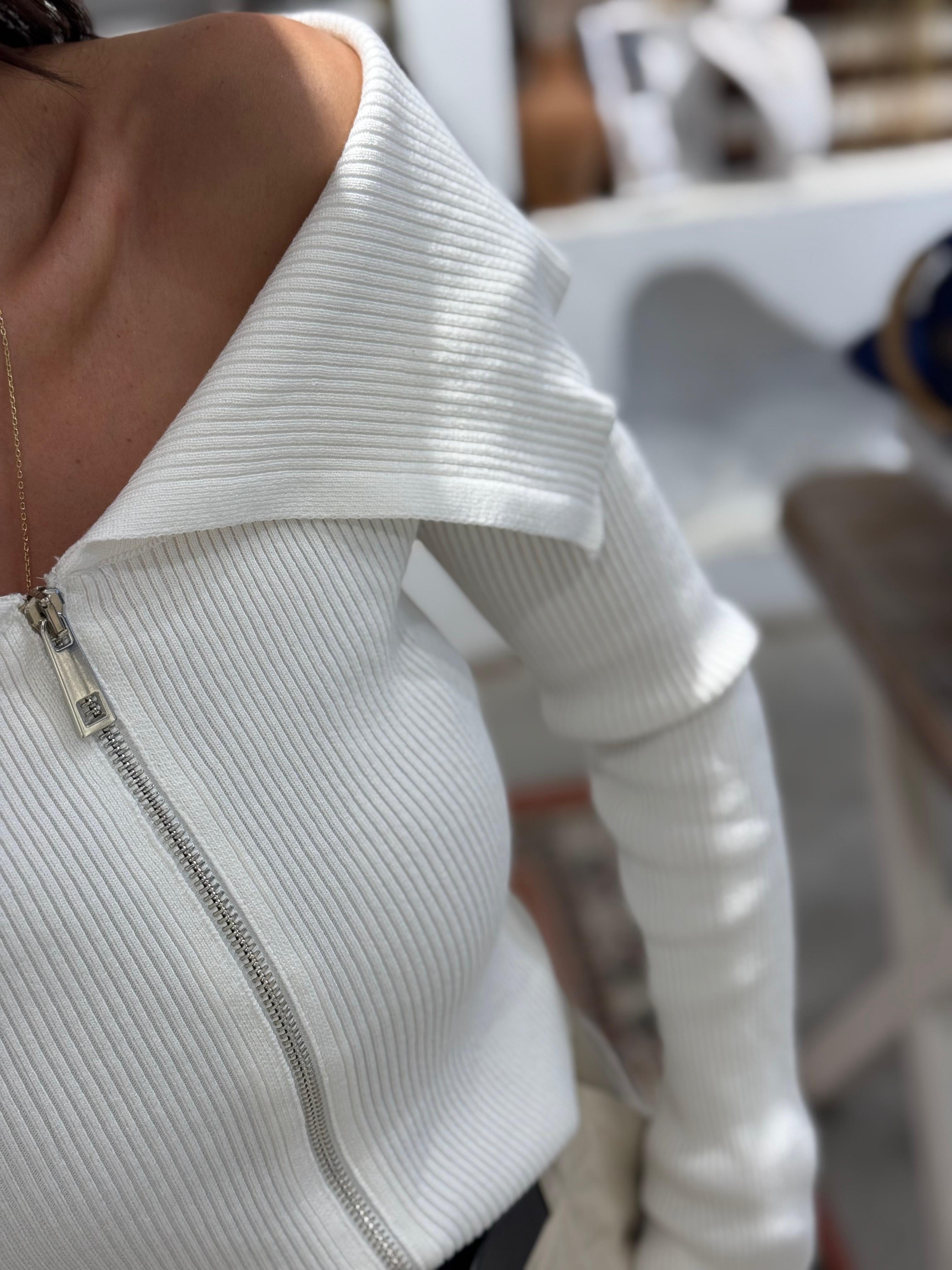 Fermuarlı Madonna Yaka Triko Hırka