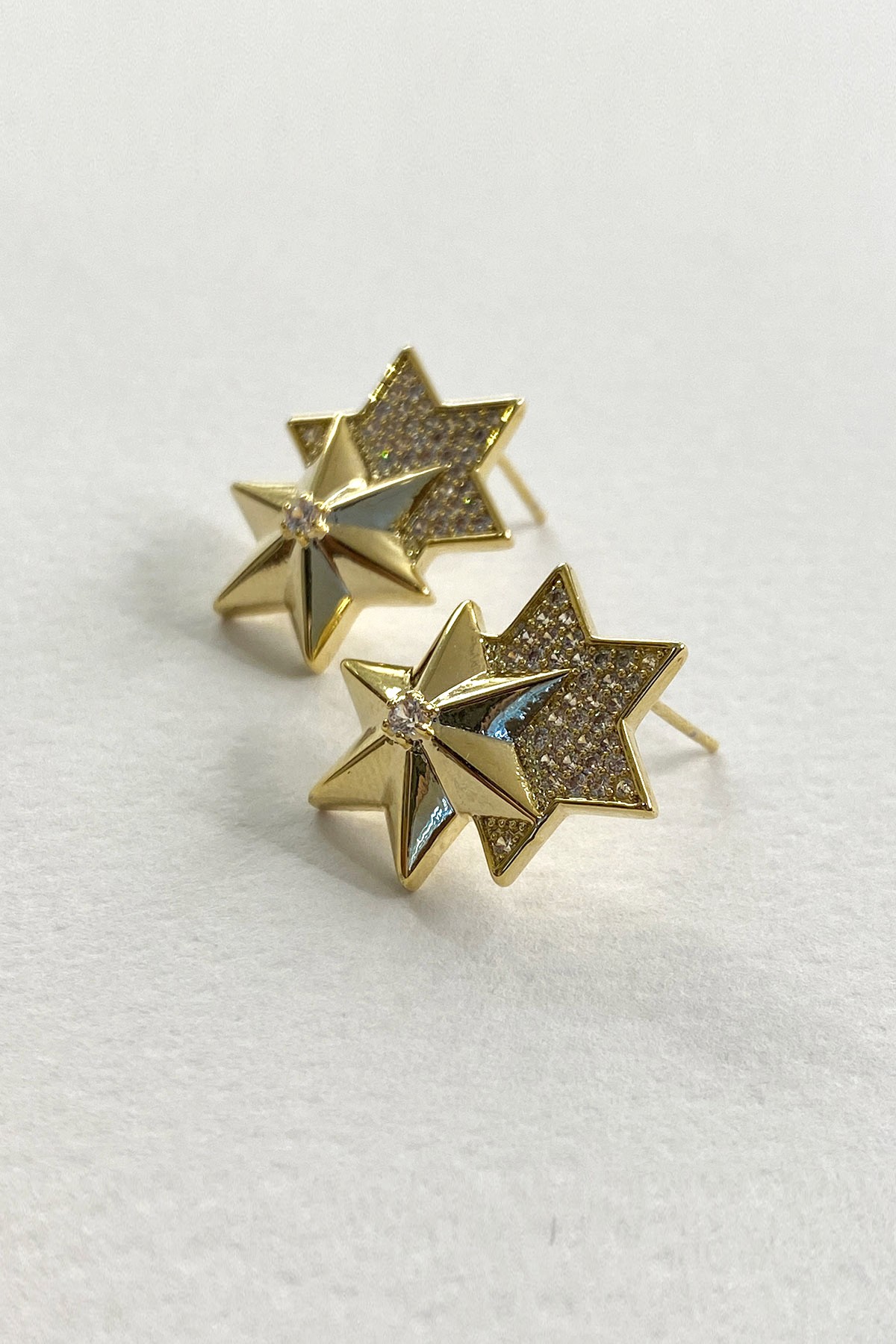 İkili Kutup Yıldız Model Zirkon Taş Detay Gold Küpe
