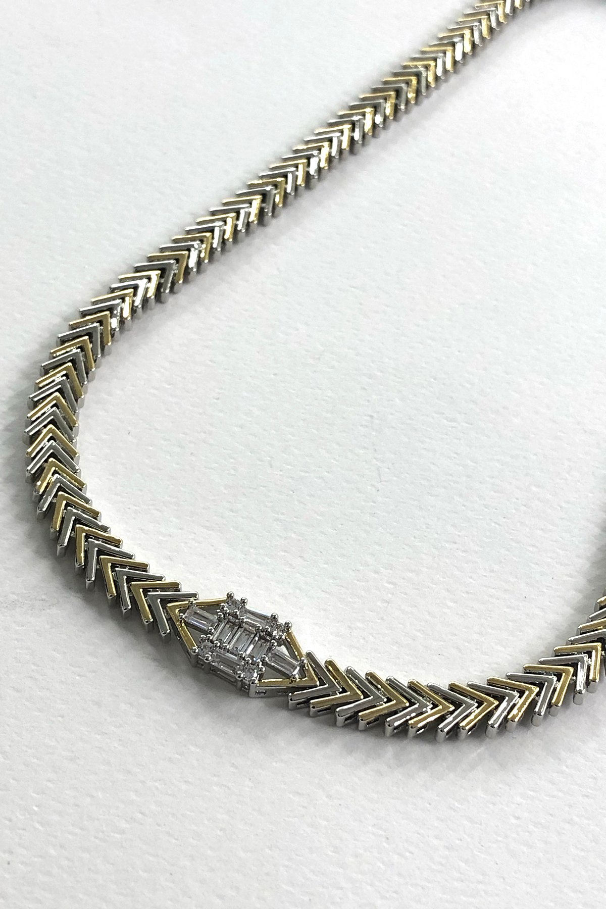 Silver Gold Detaylı Taşlı Xp Kaplama Kolye