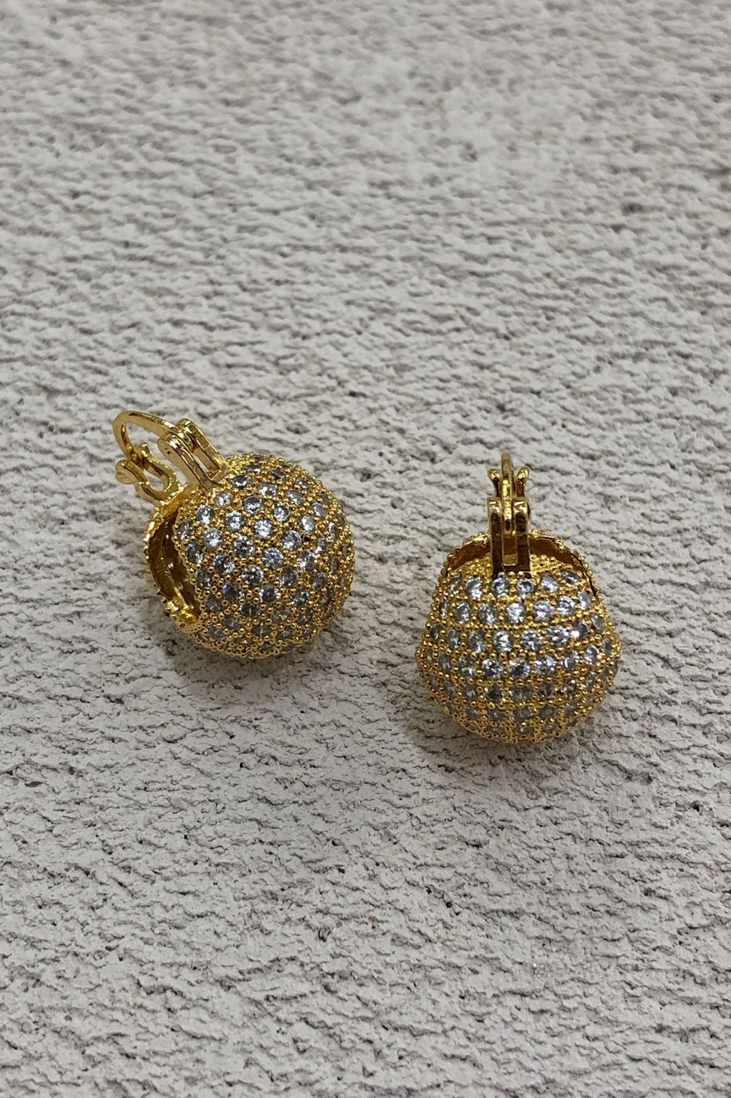 Yuvarlak Model Zirkon Taş Minimal Gold Küpe